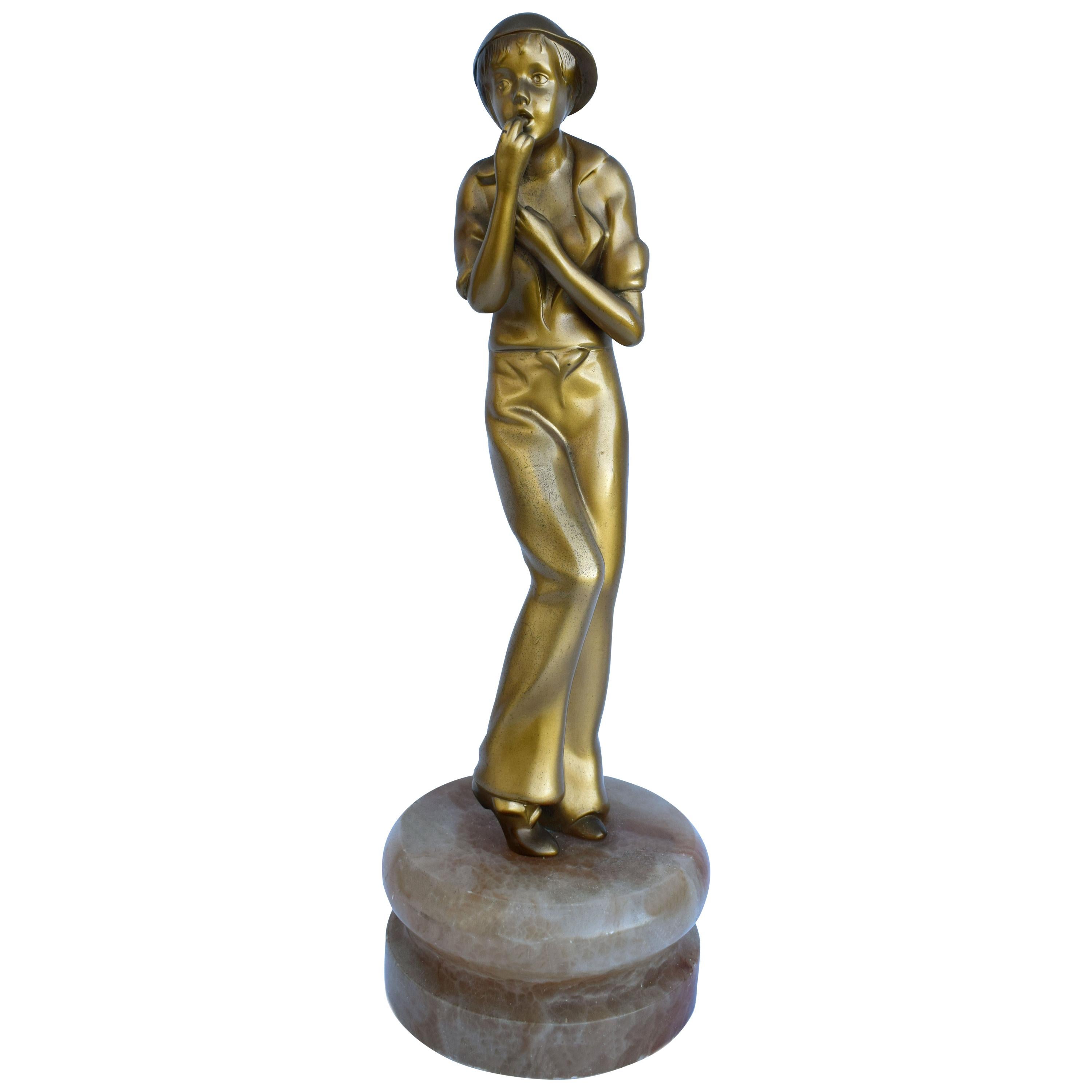Art Deco Spelter Figure on Onyx Base, circa 1930 For Sale