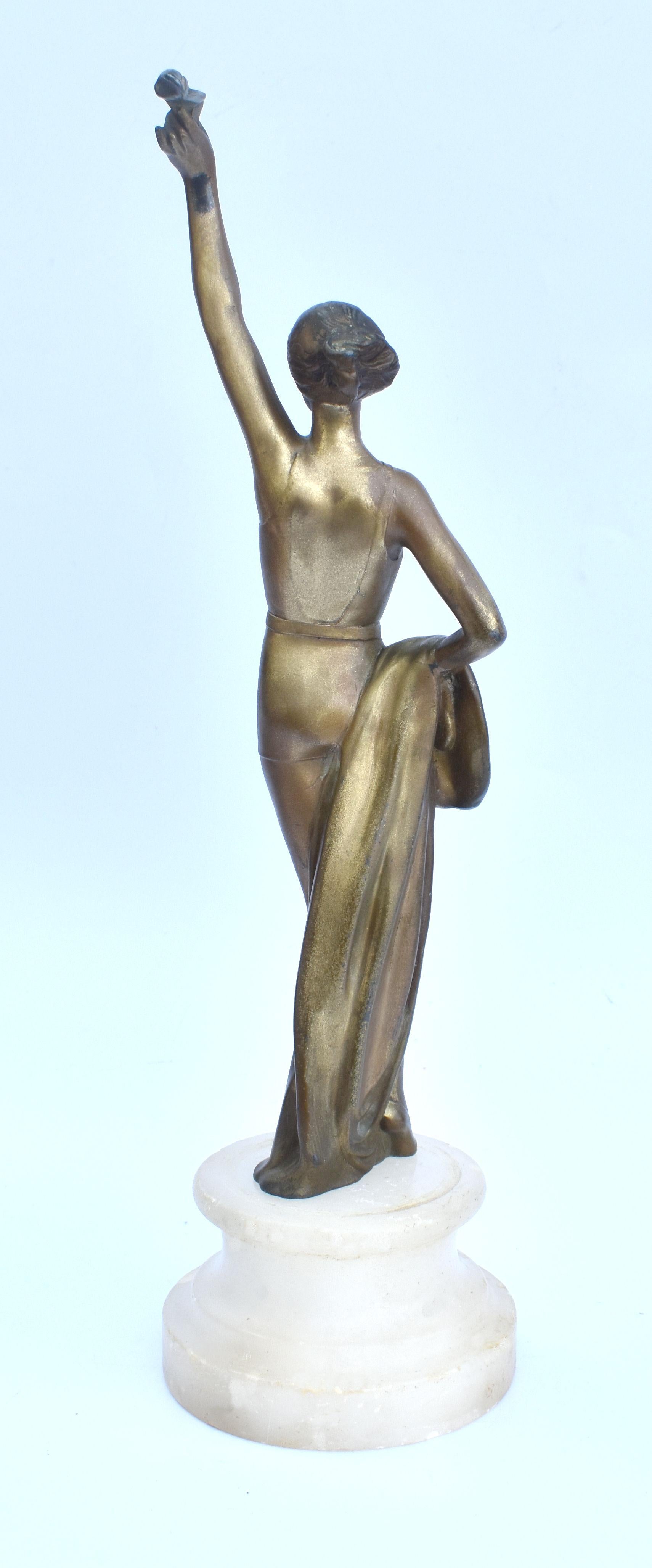 Art Deco Spelter Figurine of a Swimmer, c1930 In Good Condition For Sale In Devon, England