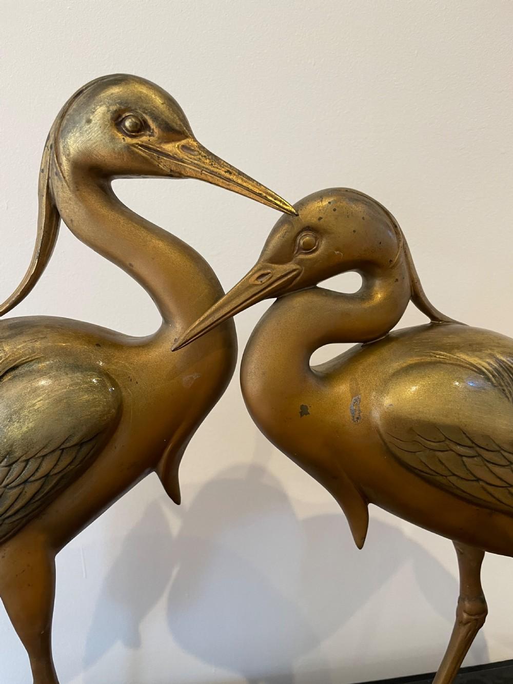 Spelter Art deco spelter group of two cranes  For Sale