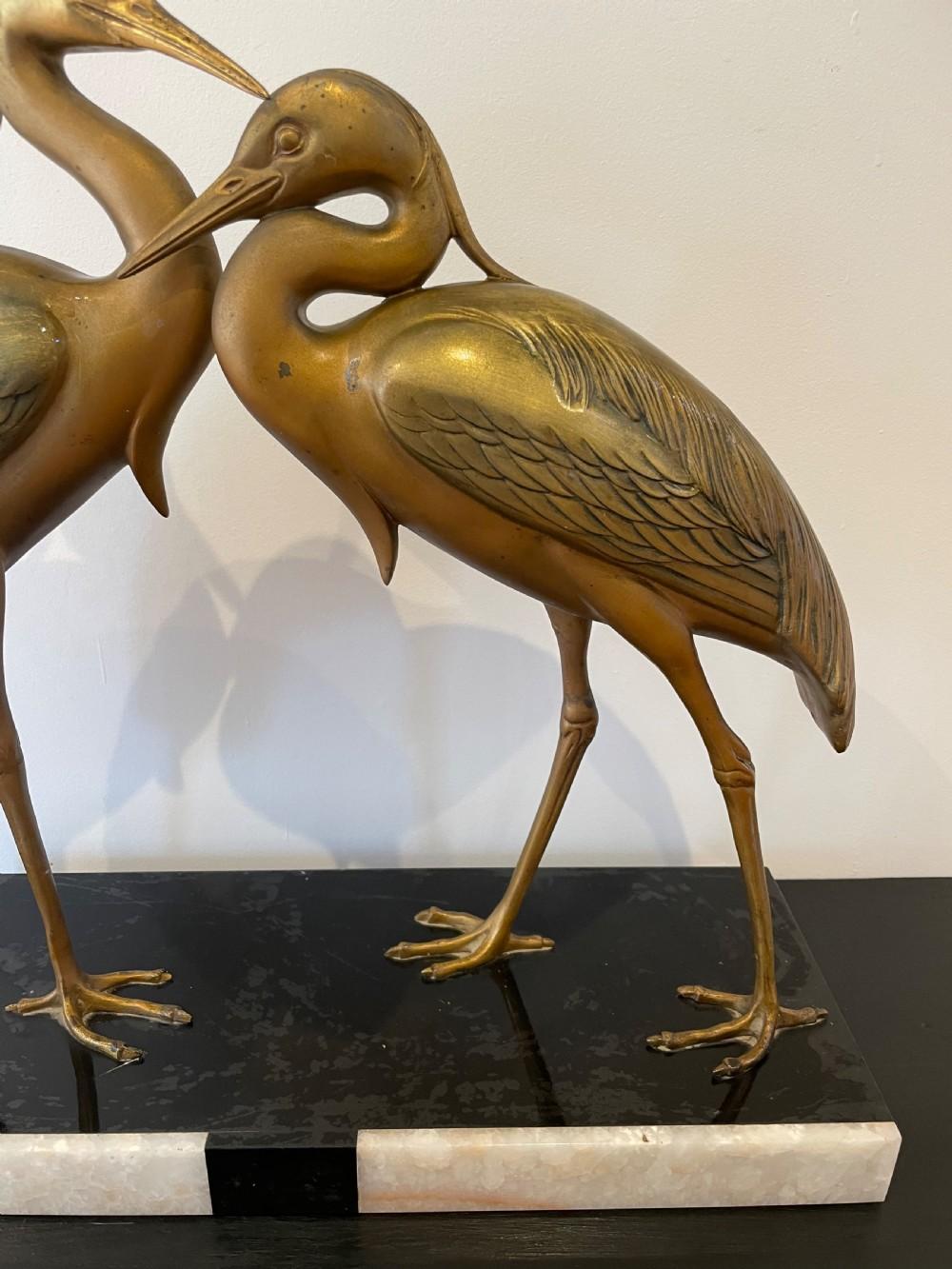 Art deco spelter group of two cranes 1