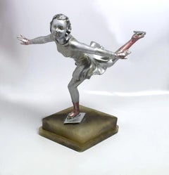 Art Deco Spelter Ice Skater Figure Attributed to Josef Lorenzl, c1930s