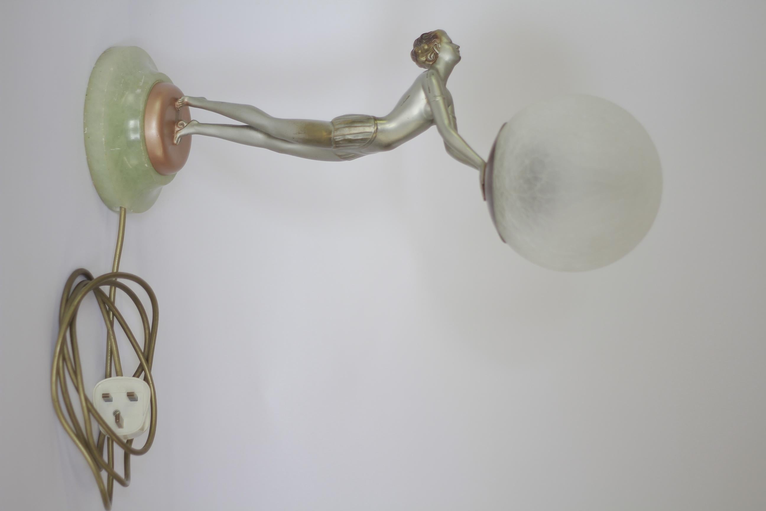 British Art Deco Spelter Lady Lamp in the Manner of Lorenzl circa 1930s