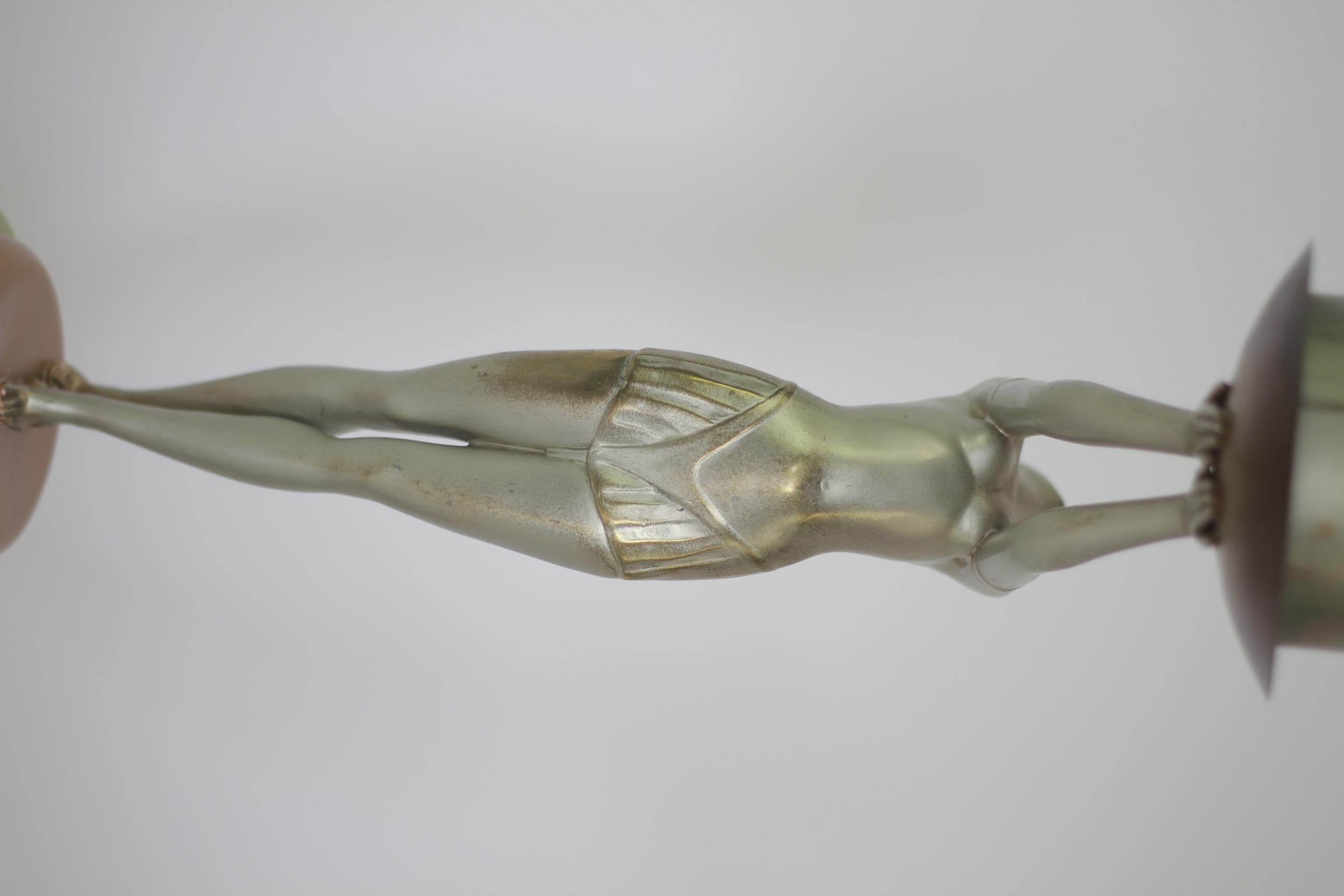 Mid-20th Century Art Deco Spelter Lady Lamp in the Manner of Lorenzl circa 1930s