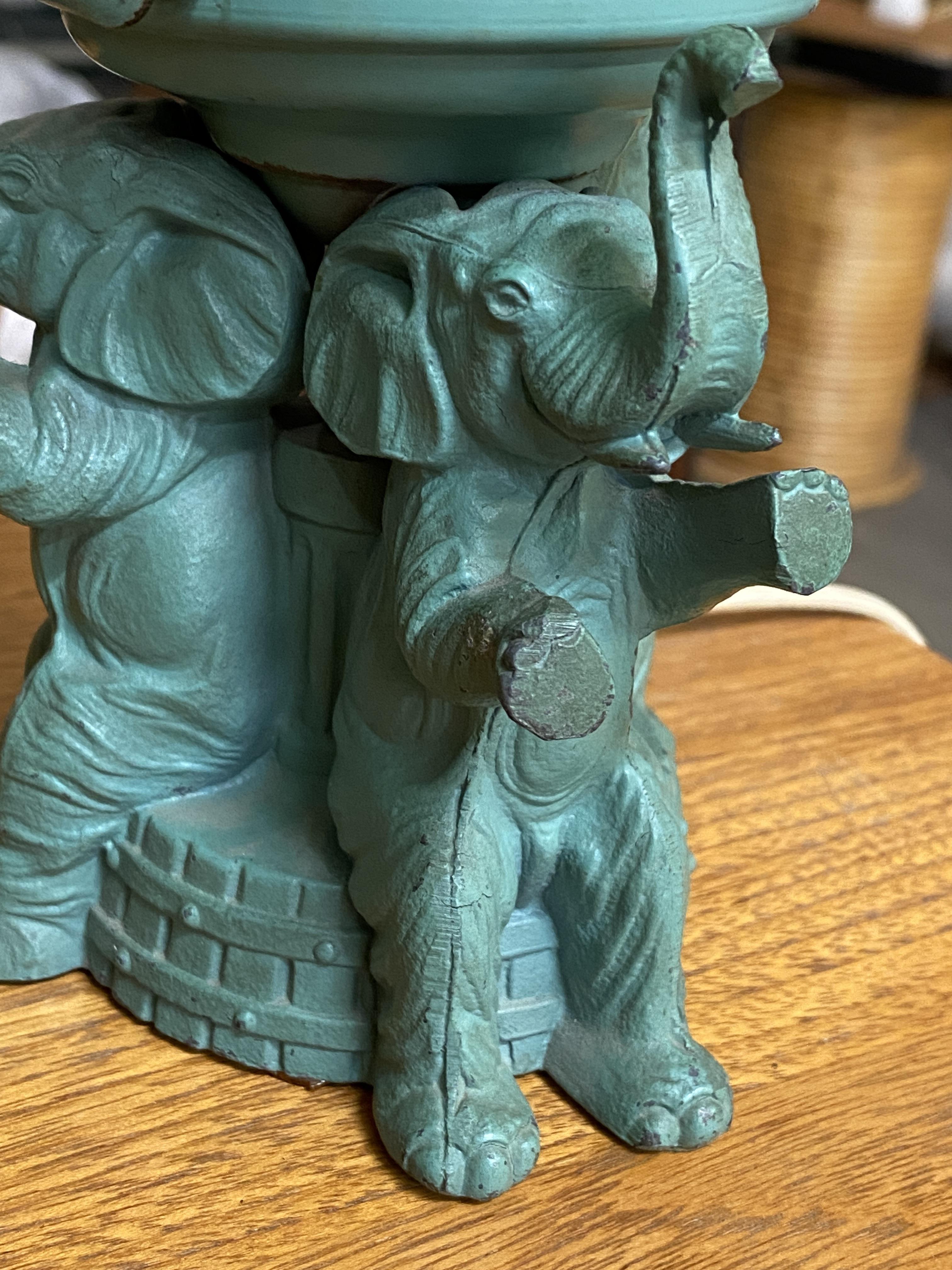 Art Deco Spelter Metal Elephant Lamp with Crackle Shade by A.P.T. NY For Sale 6