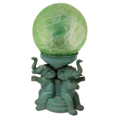 Art Deco Spelter Metal Elephant Lamp with Crackle Shade by A.P.T. NY