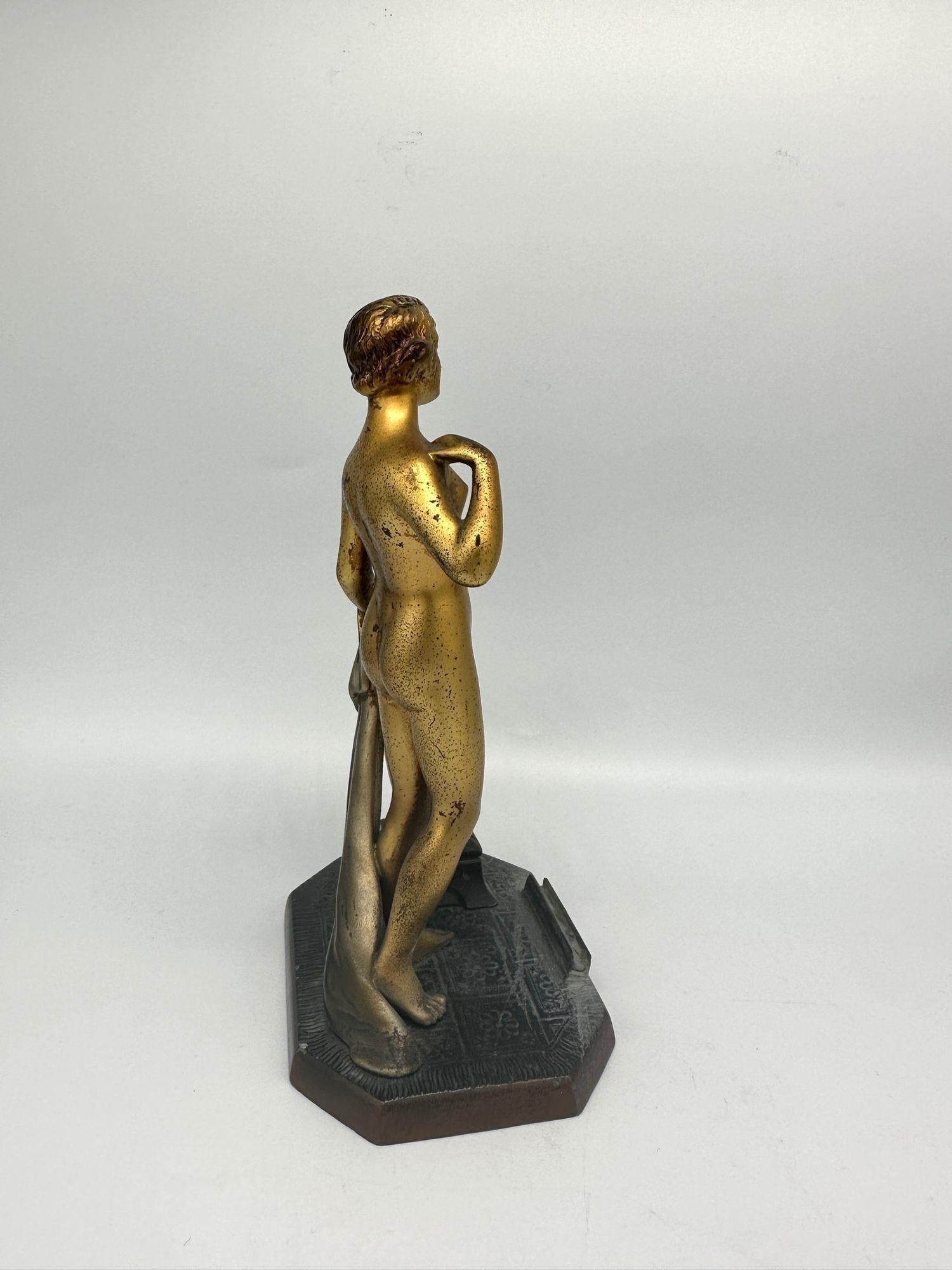 Art Deco Spelter Metal Nude Greek Goddess Torch Tip Table Lighter For Sale 8