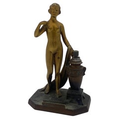 Art Deco Spelter Metal Nude Greek Goddess Torch Tip Table Lighter