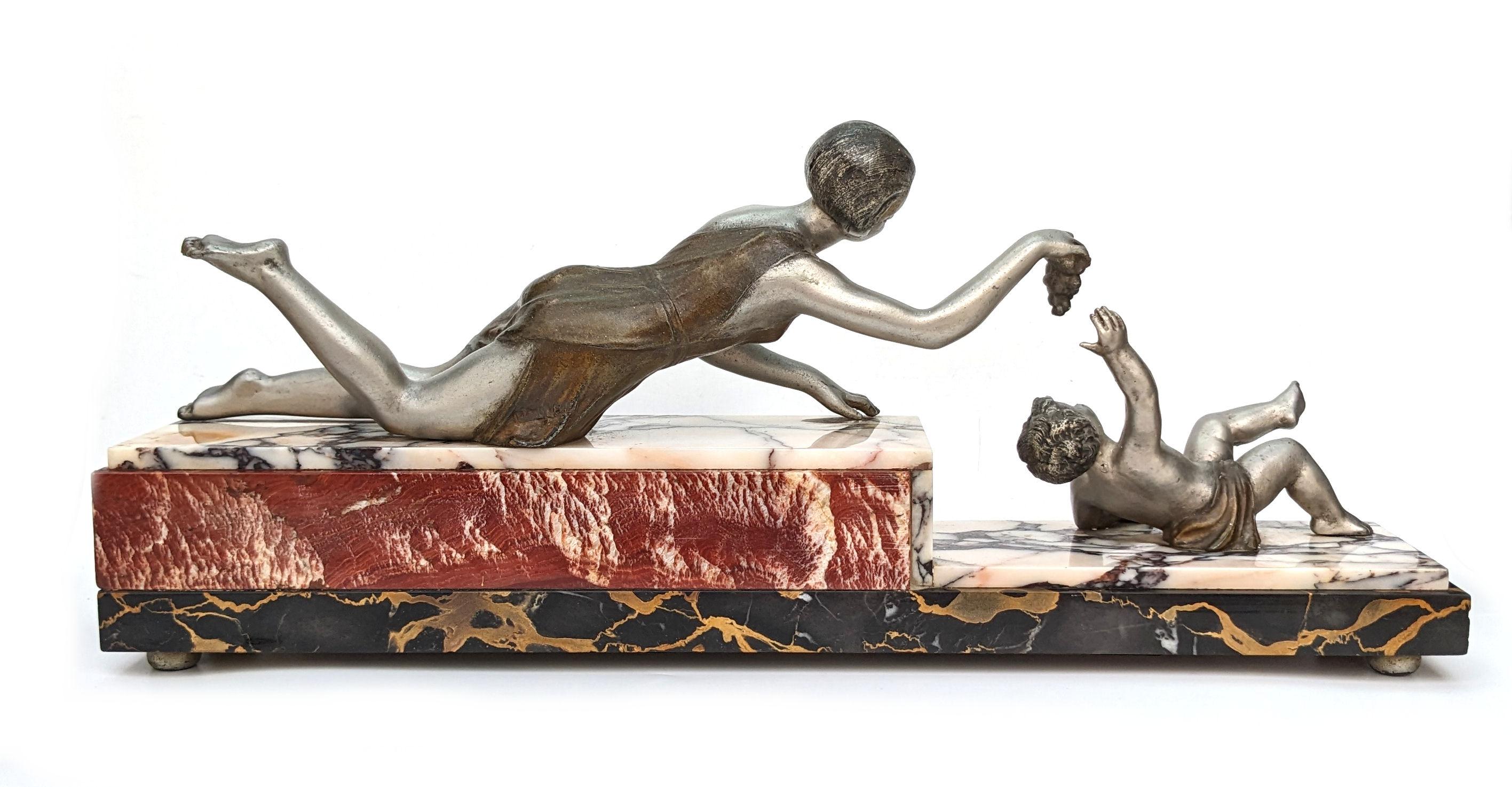 Art Deco Spelter 'Mother & Child' On Marble , French, c1930 For Sale 3
