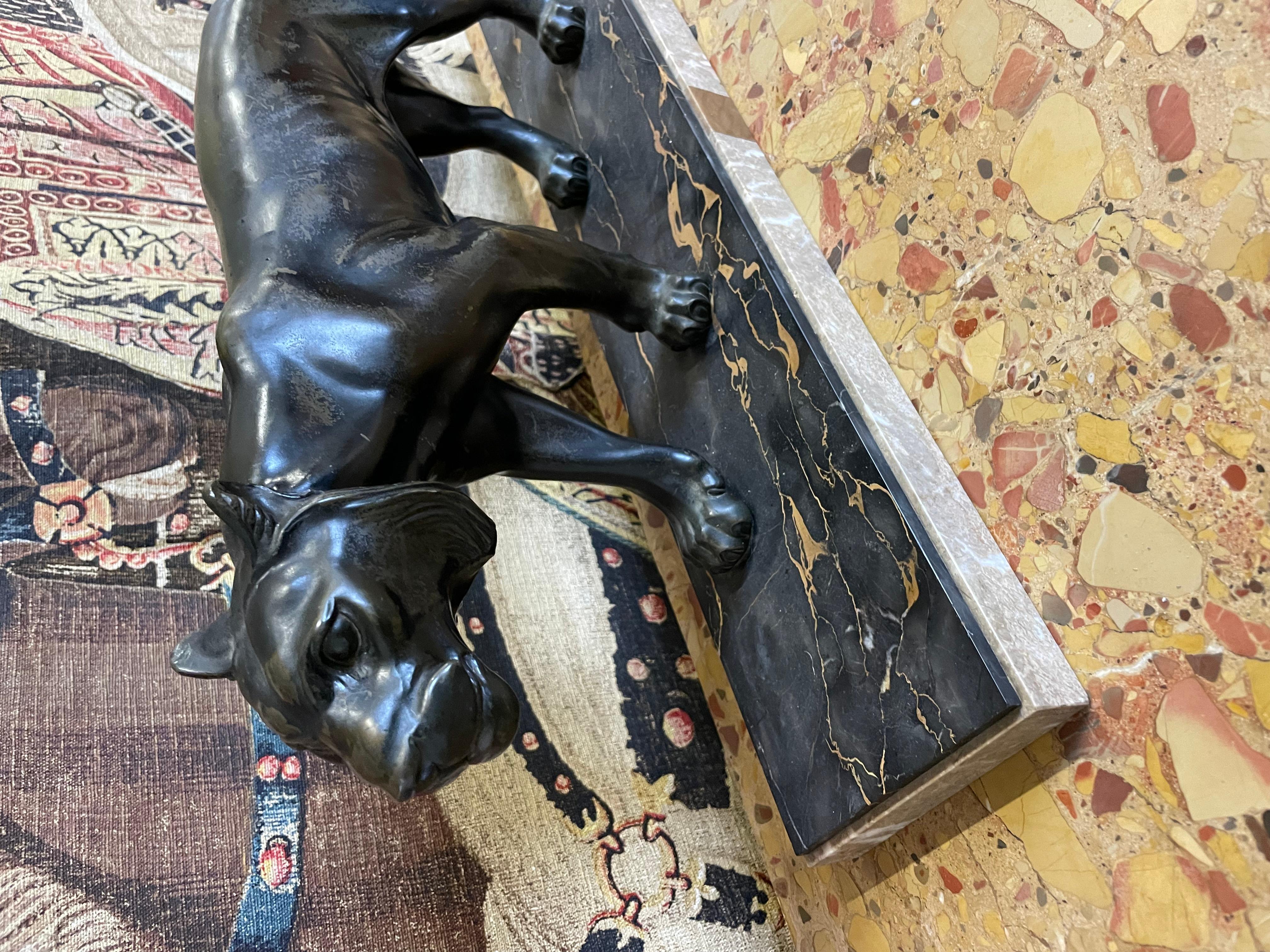 Wonderful large sized spelter animal figure by M Font , signed on the marble 
Circa 1930 mounted on a marble base 
Height: 29.21 cm (11.5 in)
Width: 69.85 cm (27.5 in)
Depth: 14.61 cm (5.75 in)
Items are split between 2 locations and on several