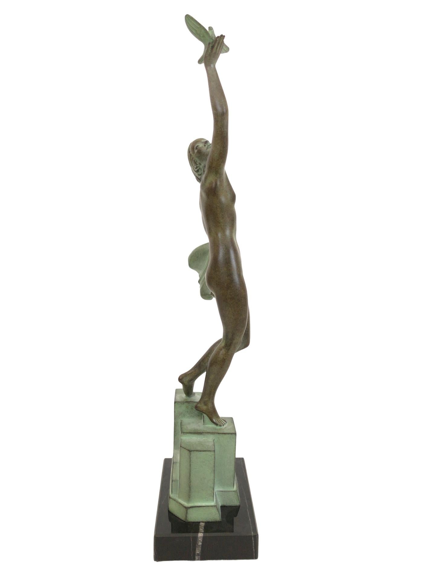French Art Deco Spelter Sculpture Love Message by Pierre Le Faguays and Max Le Verrier For Sale