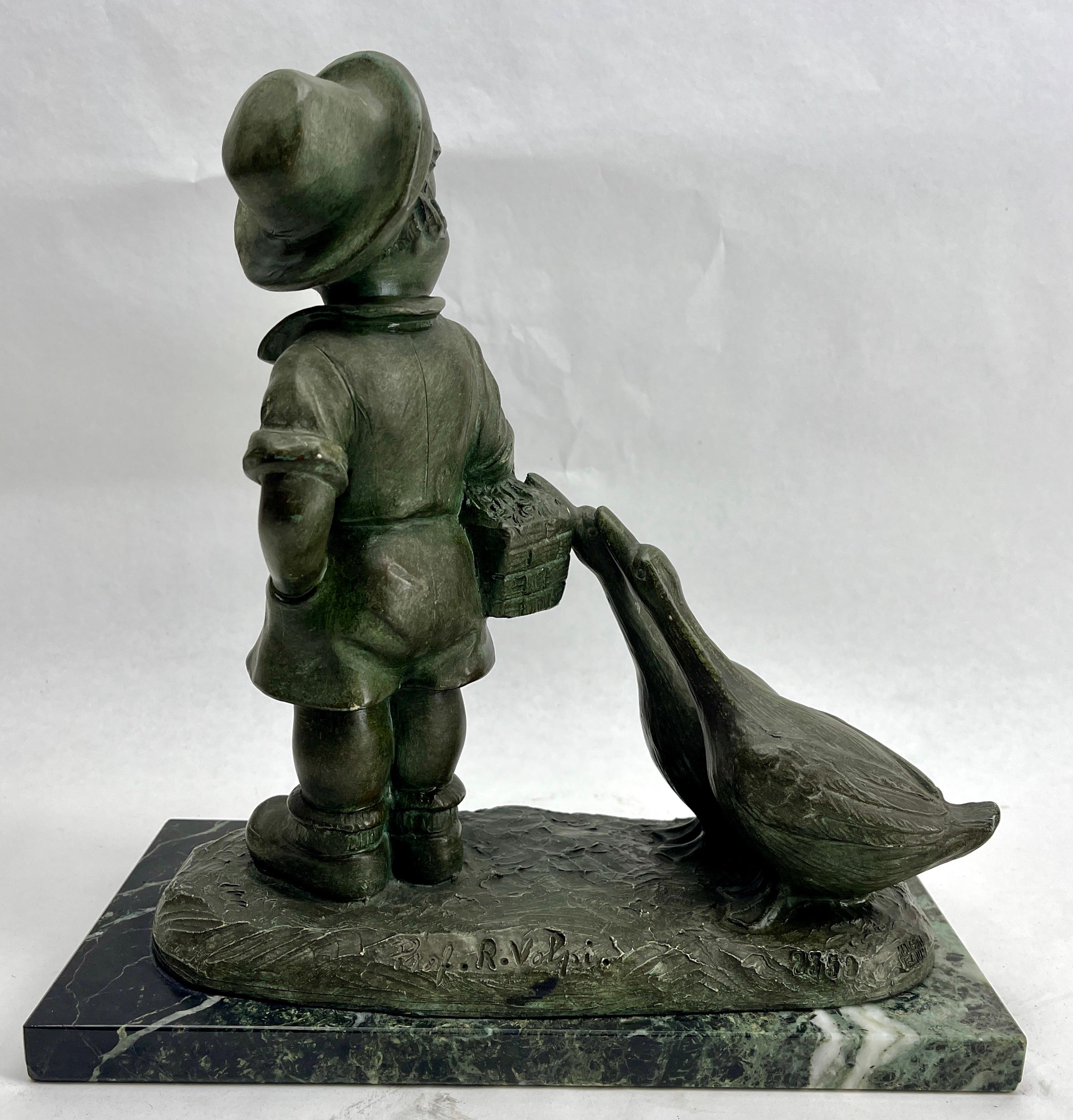 Early 20th Century Art Deco Spelter Sculpture, Signed: Prof. R. Volpi 2359 Made in Belgium For Sale