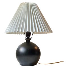 Vintage Art Deco Spherical Ceramic Table Lamp in Satin Black Glaze, Aluminia 1920s