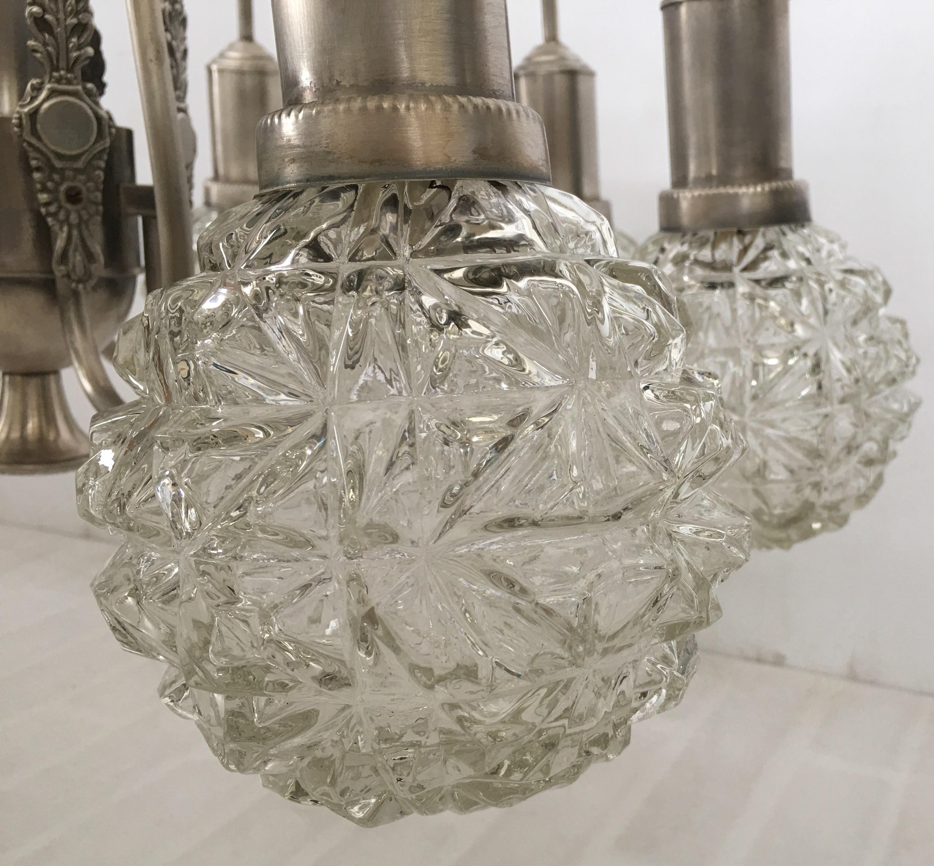 Art Deco Spider Ceiling Lamp with Eight Cut Glass Balls 3