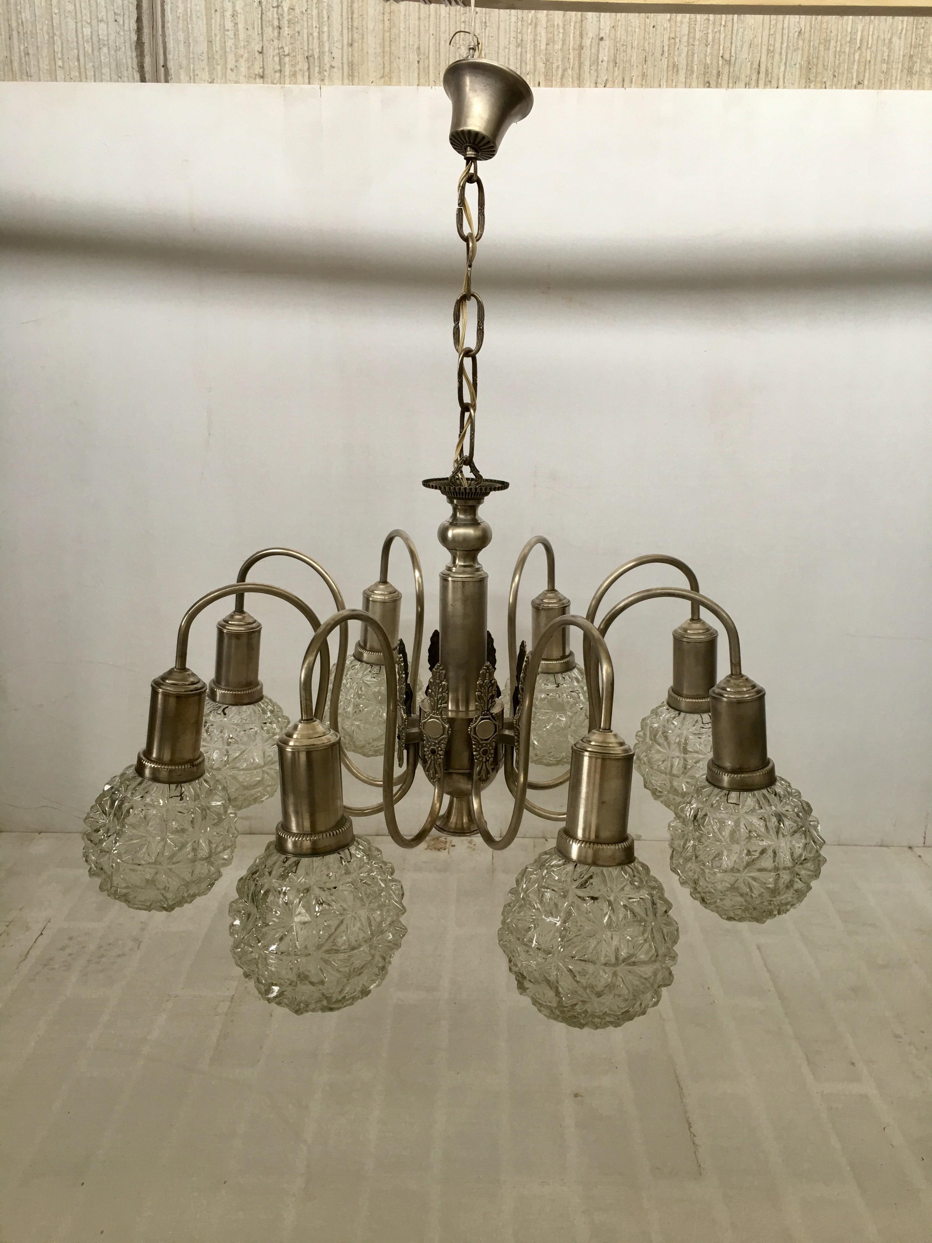 Art Deco ceiling lamp with eight cut glass balls.