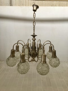 Art Deco Spider Ceiling Lamp with Eight Cut-Glass Balls