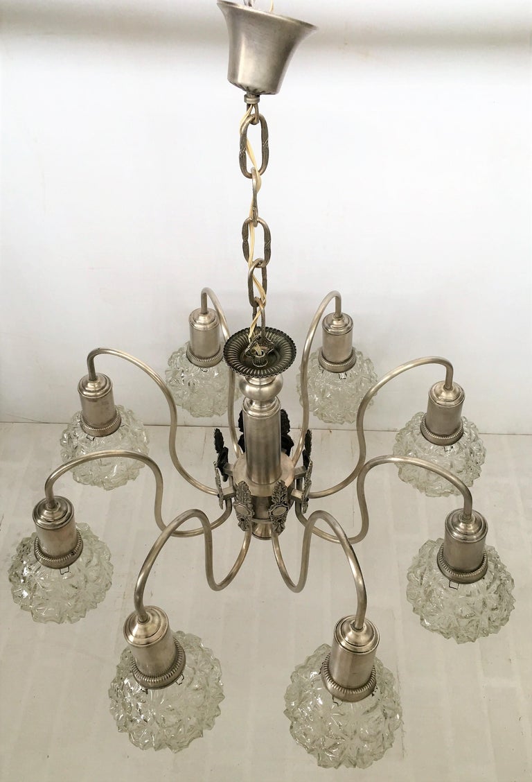 Art Deco Spider Ceiling Lamp With Eight Cut Glass Balls