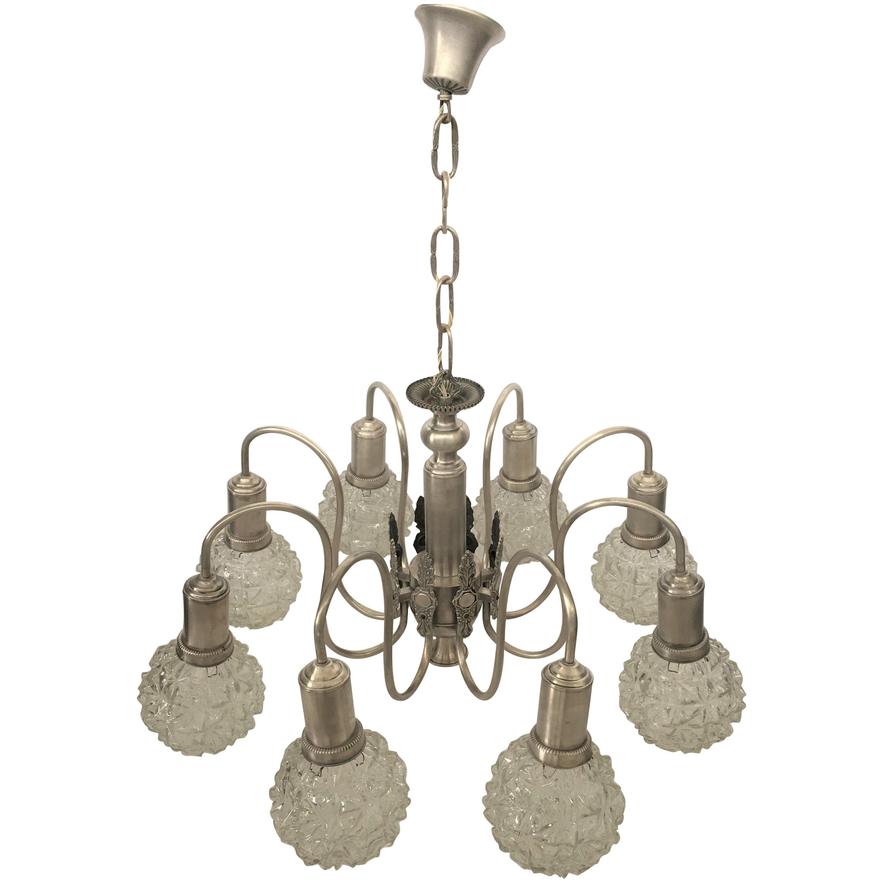Art Deco Spider Ceiling Lamp with Eight Cut Glass Balls