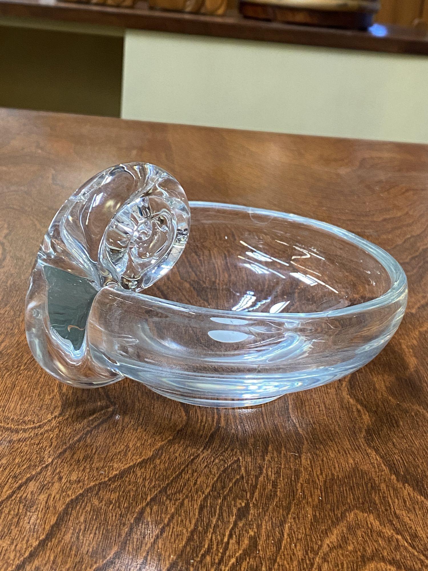 American Art Deco Spiral Handblown Crystal Glass Spiral Ring Tray For Sale