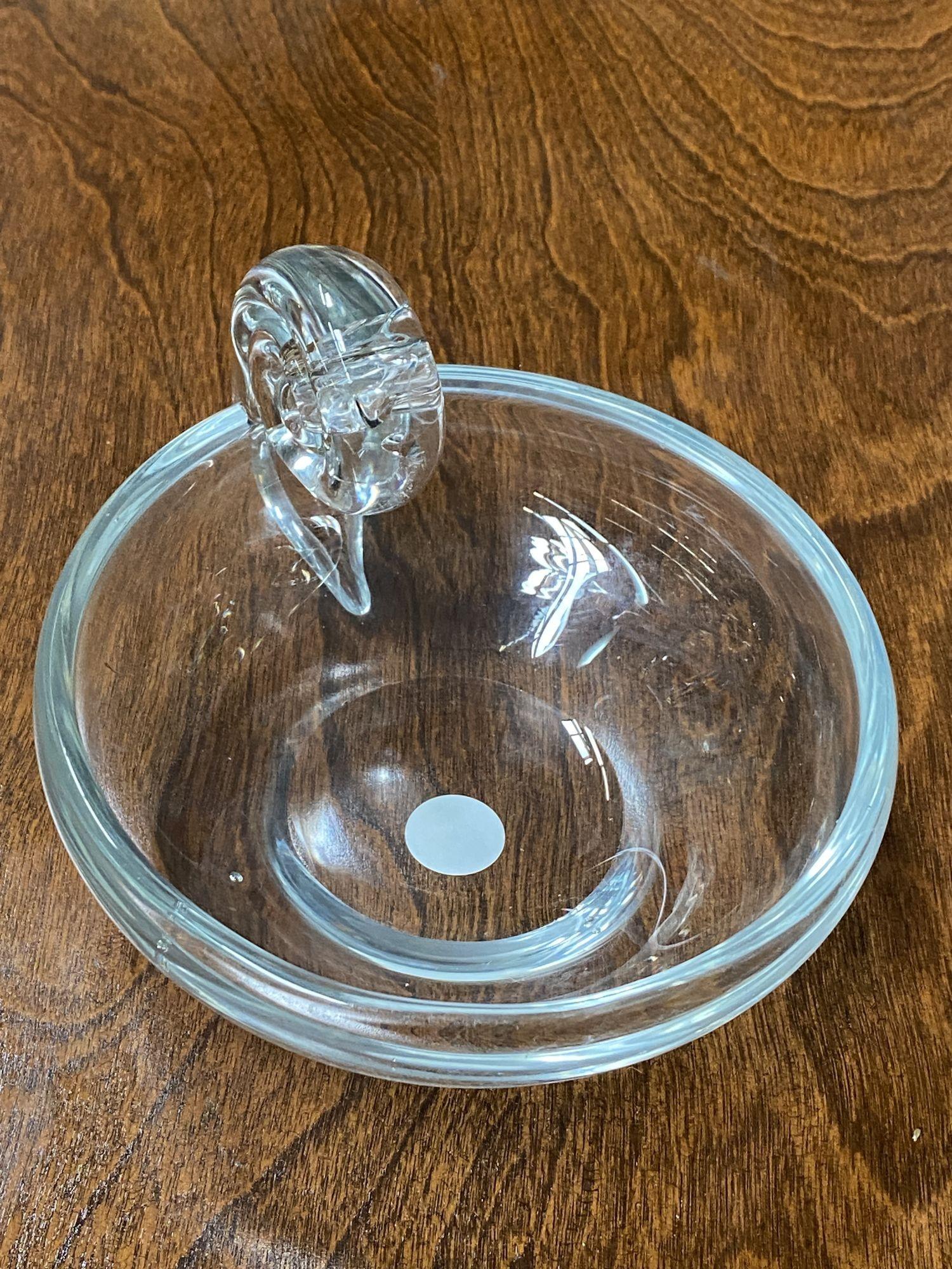 Mid-20th Century Art Deco Spiral Handblown Crystal Glass Spiral Ring Tray For Sale
