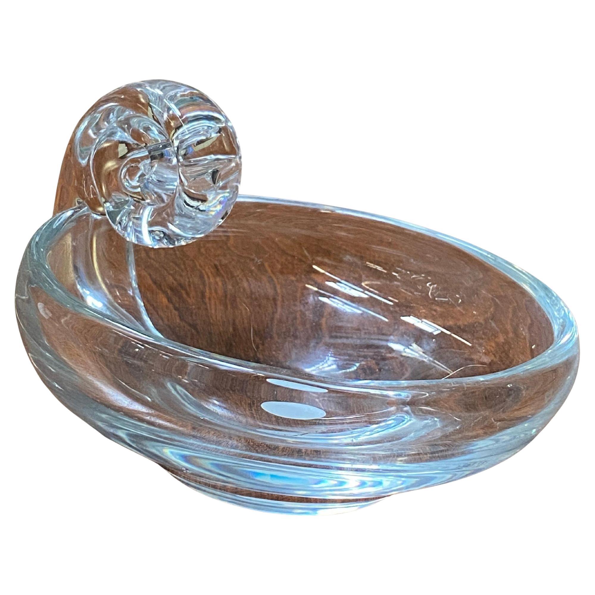 Art Deco Spiral Handblown Crystal Glass Spiral Ring Tray For Sale