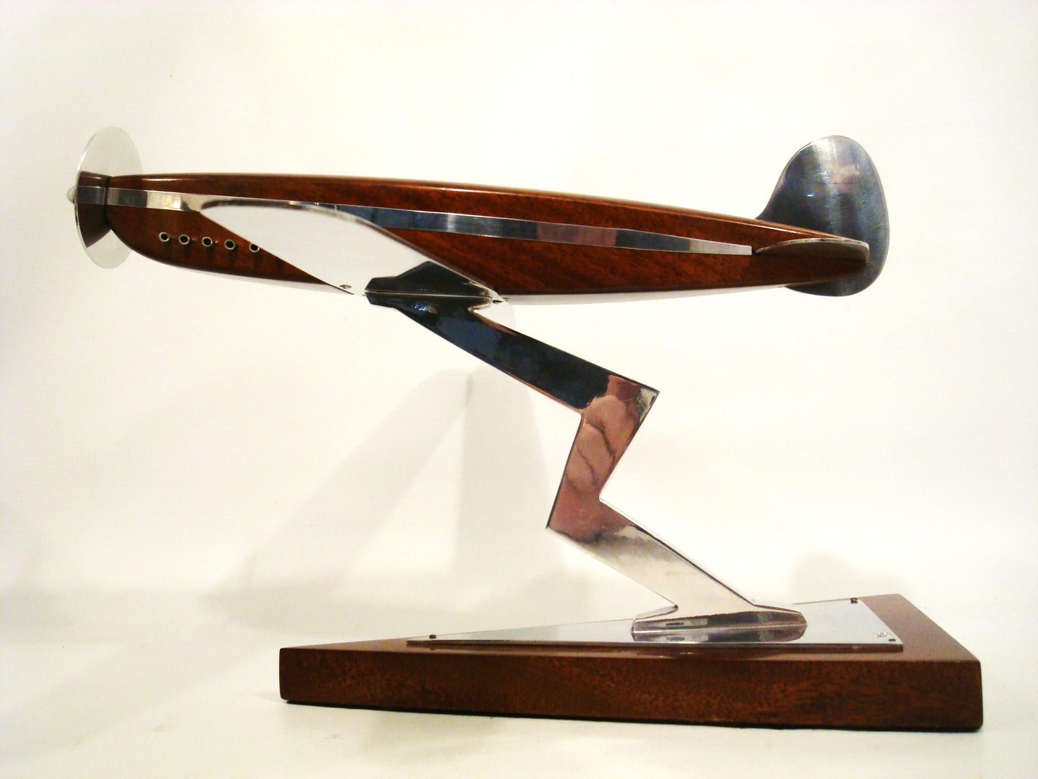 British Art Deco Spitfire Wooden & Aluminum Airplane Desk Model, Asprey, ca 1940's For Sale
