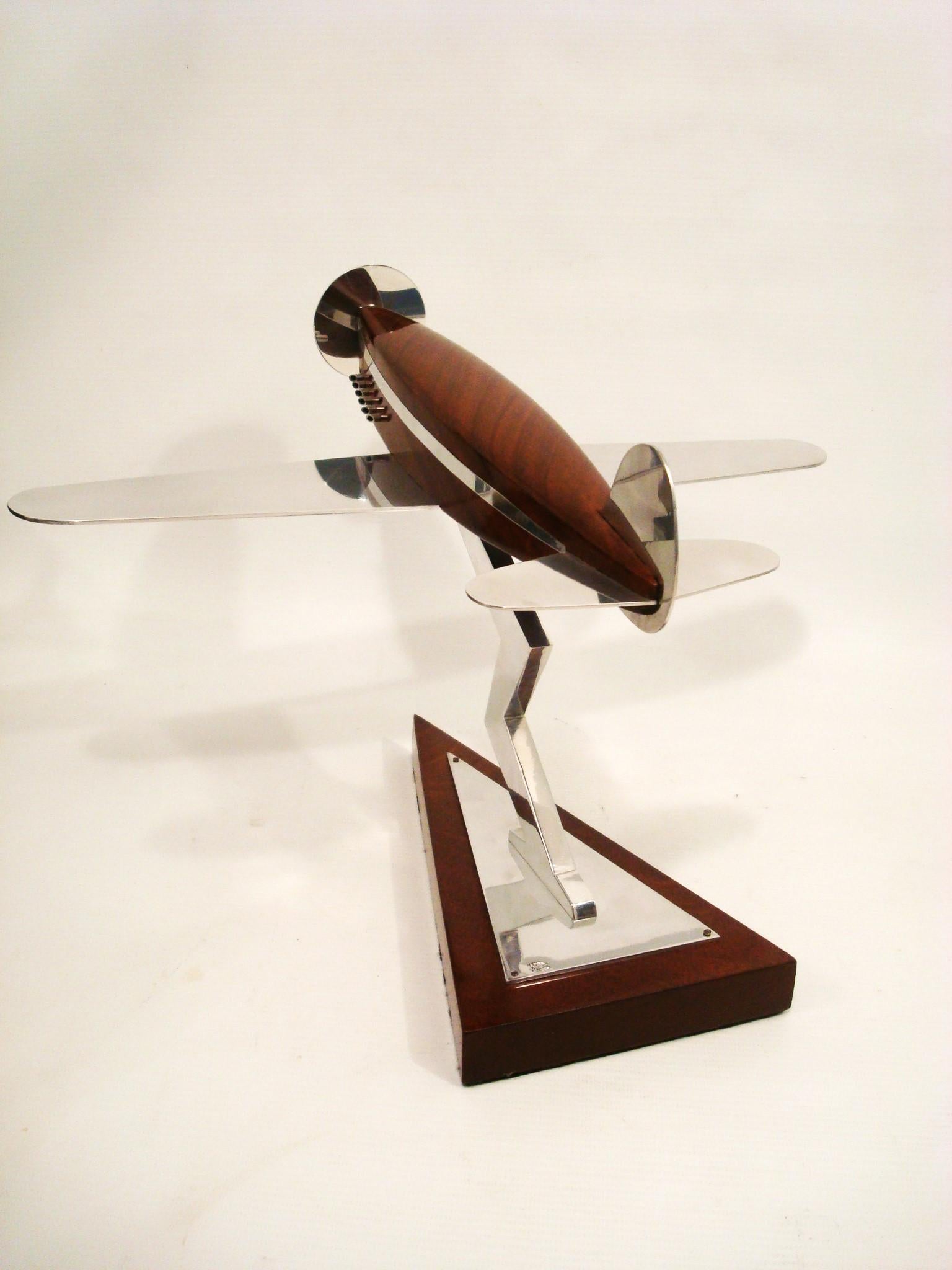 Polished Art Deco Spitfire Wooden & Aluminum Airplane Desk Model, Asprey, ca 1940's For Sale