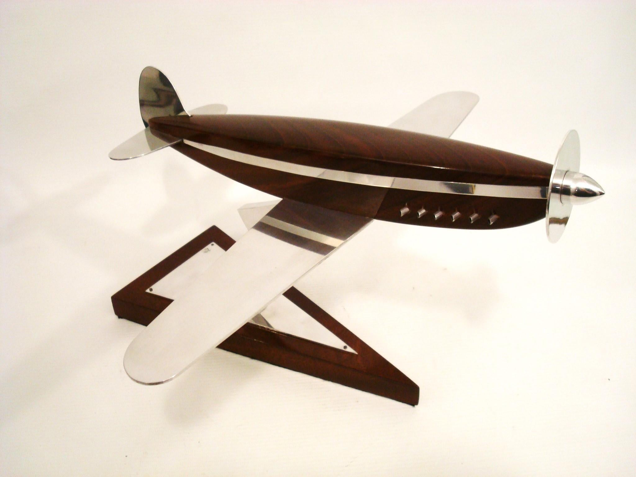 Art Deco Spitfire Wooden & Aluminum Airplane Desk Model, Asprey, ca 1940's For Sale 1