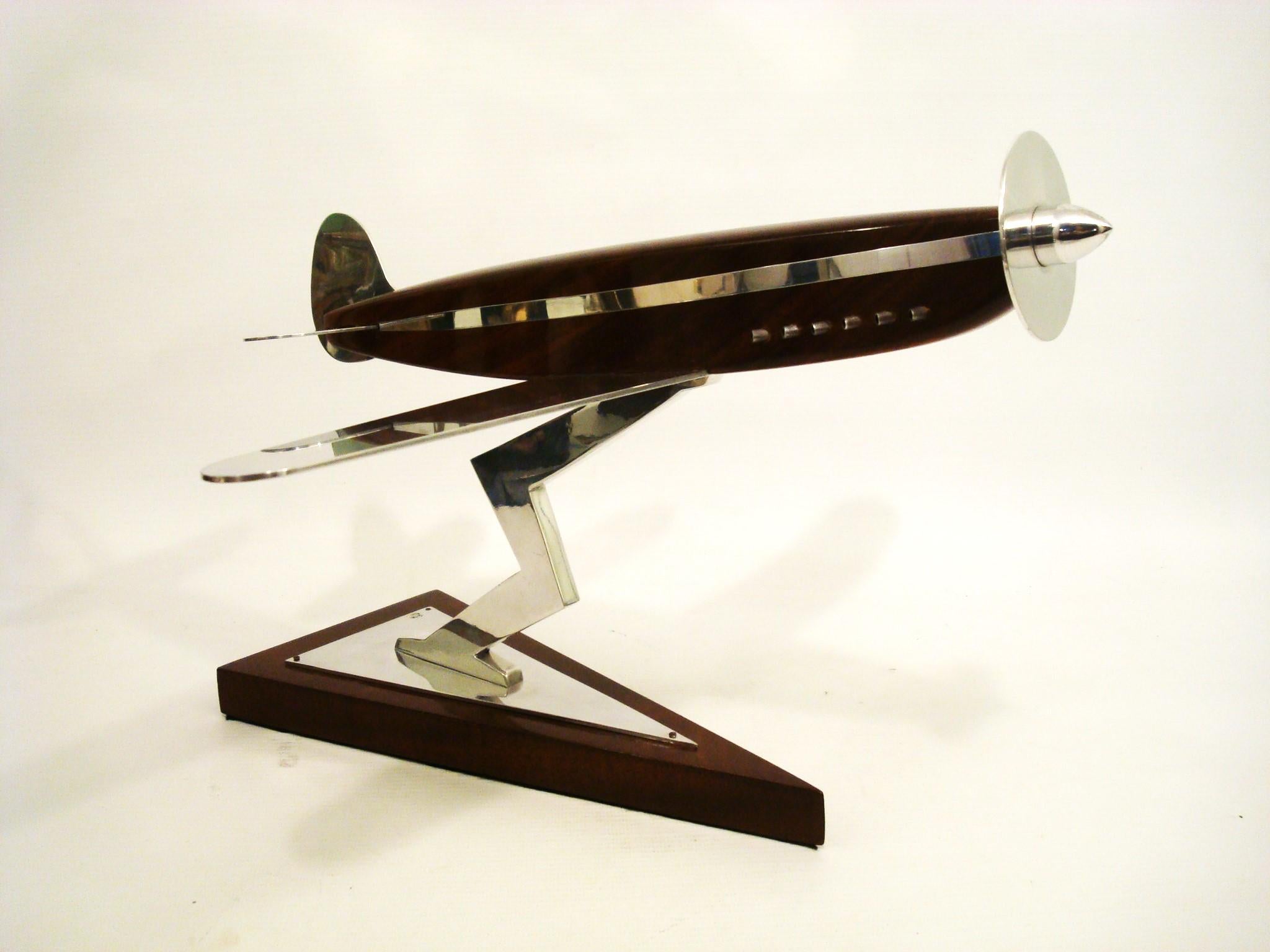 Art Deco Spitfire Wooden & Aluminum Airplane Desk Model, Asprey, ca 1940's For Sale 2