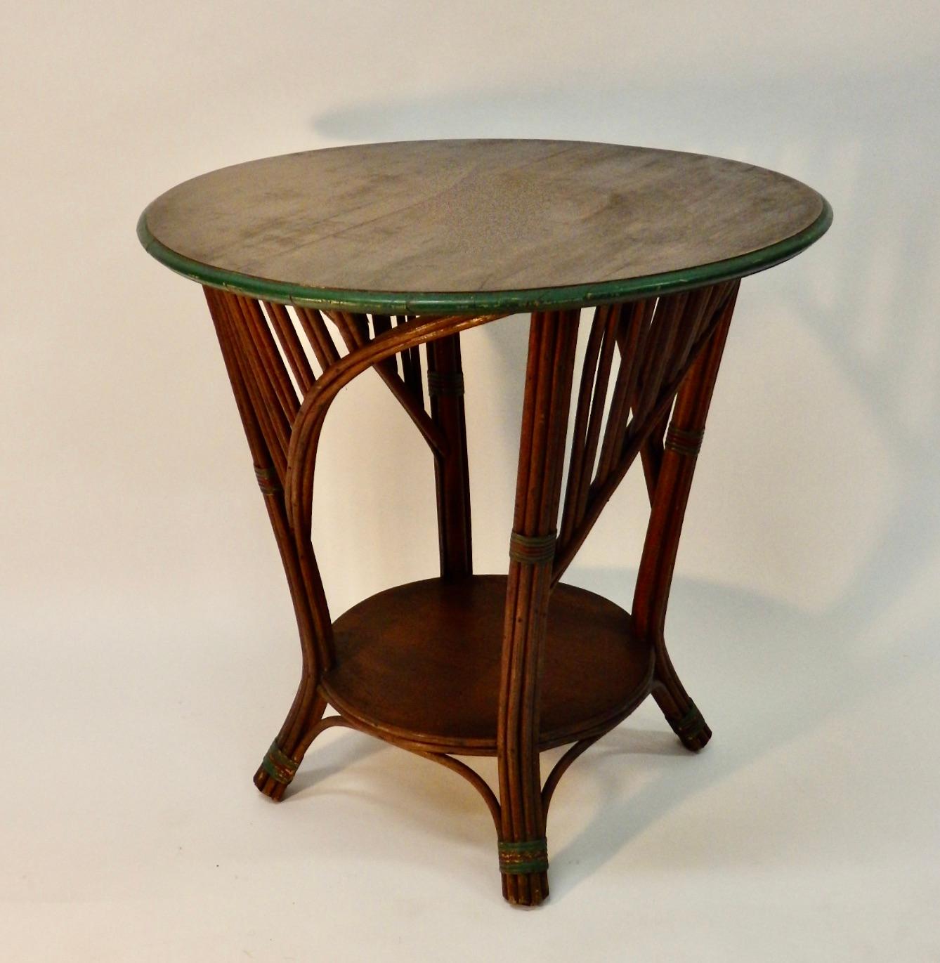 Art Deco Split Reed Side Table by Kaltex Fine Original Finish In Good Condition In Ferndale, MI