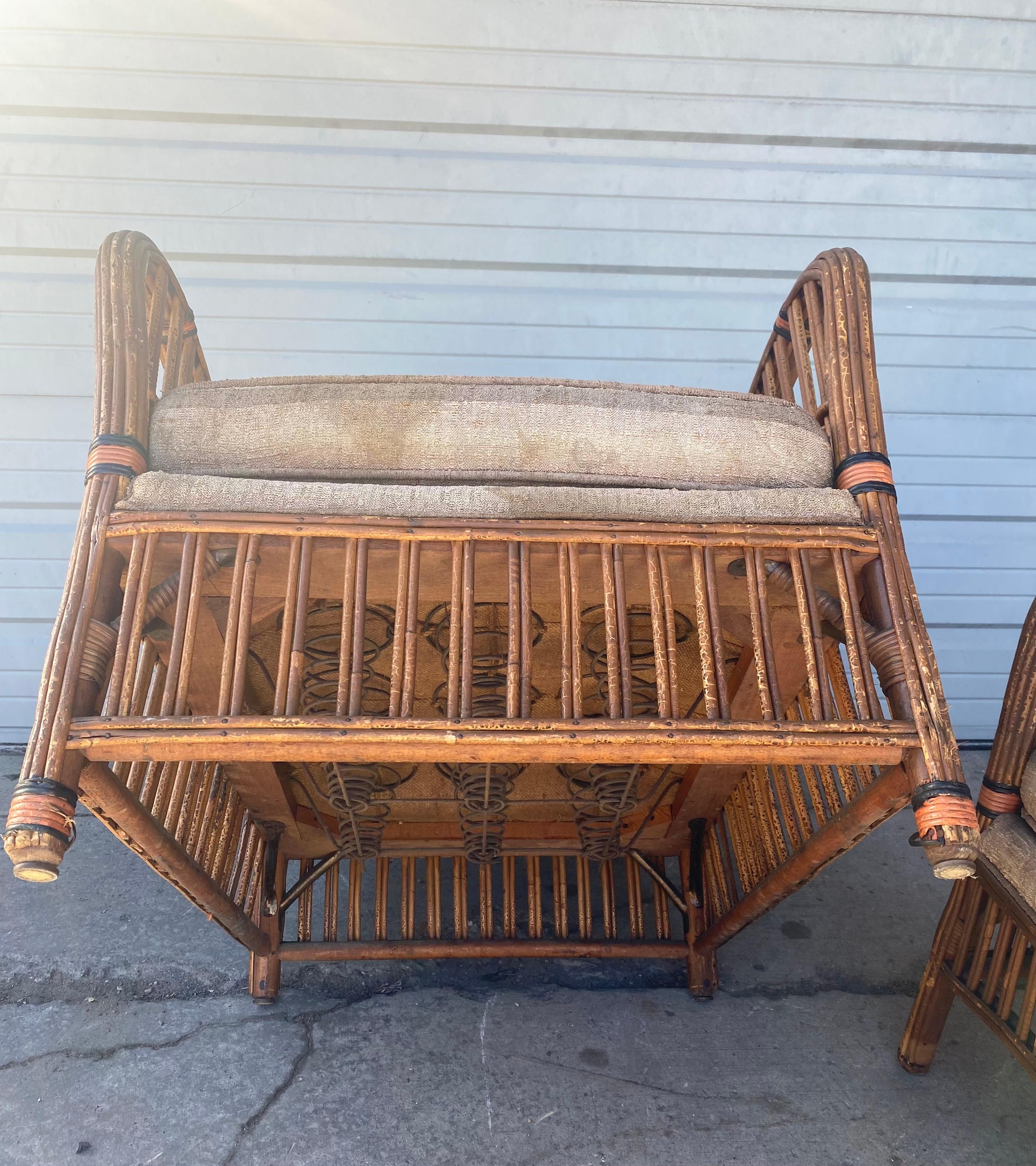 Art Deco Split Reed / Stick Wicker 4 Piece Seating, and Table, Unusual Design 4