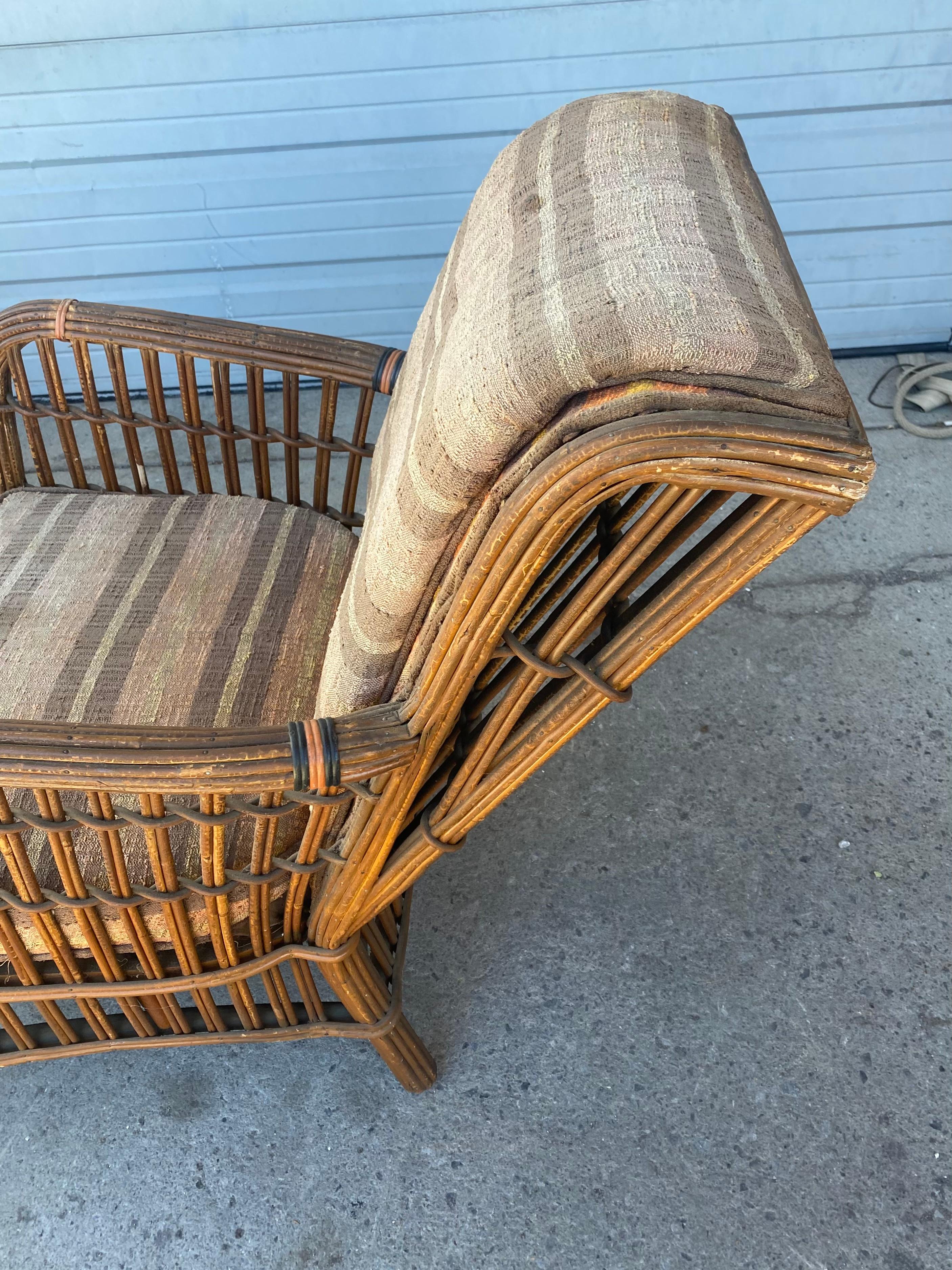 Art Deco Split Reed / Stick Wicker 4 Piece Seating, and Table, Unusual Design 6