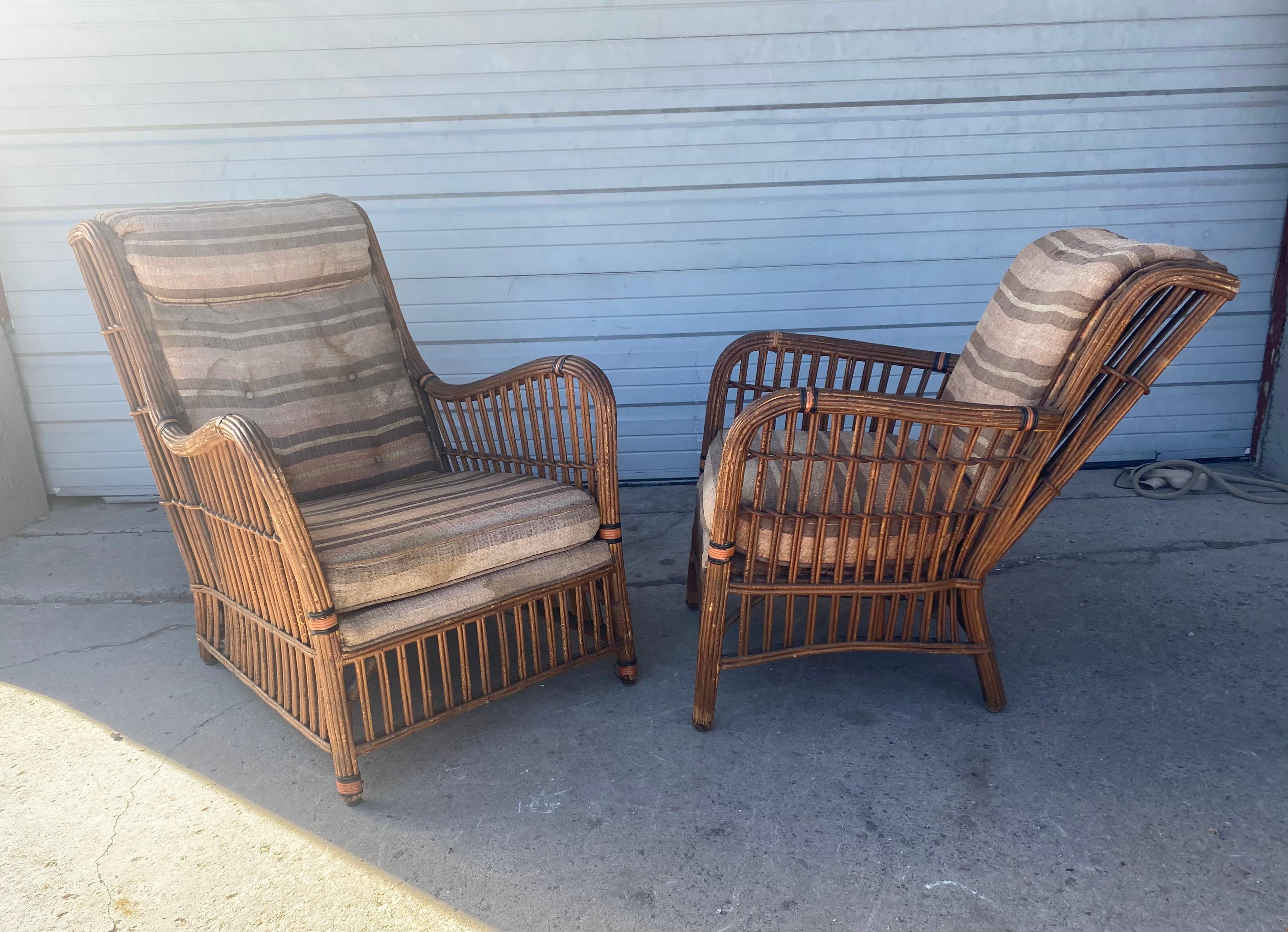 Art Deco Split Reed / Stick Wicker 4 Piece Seating, and Table, Unusual Design 7