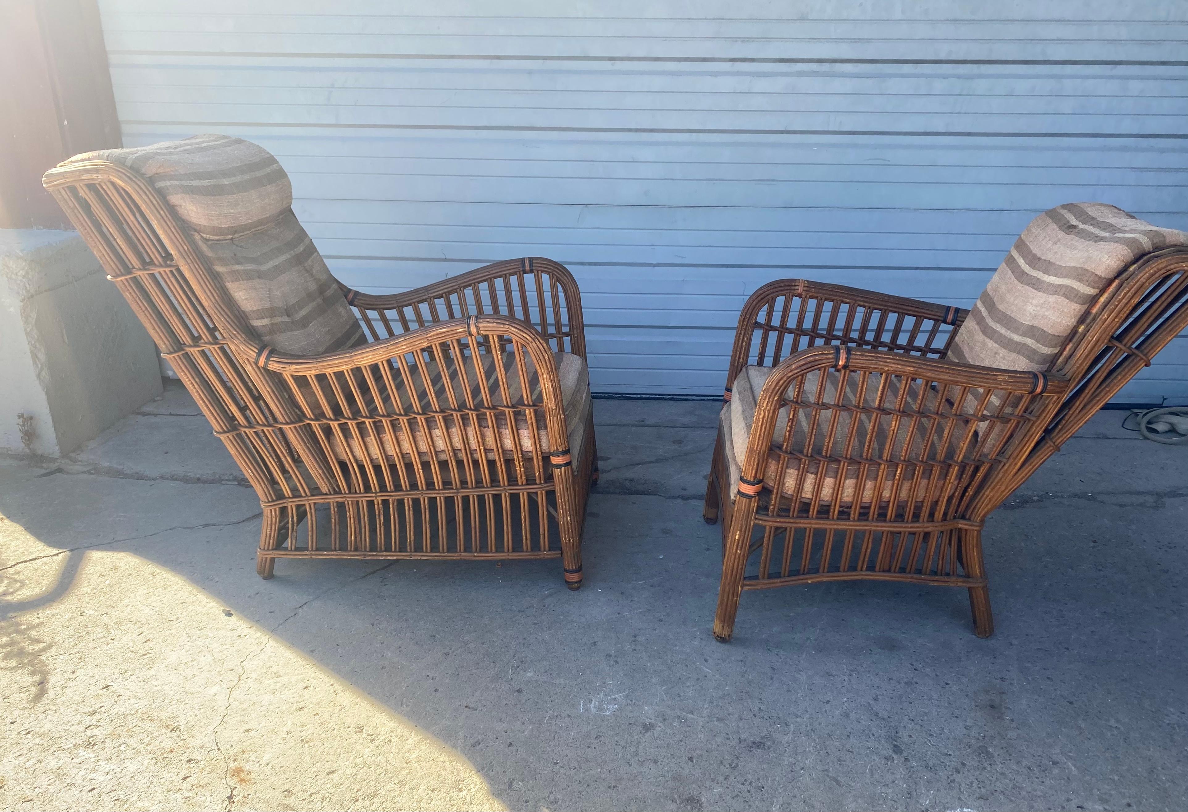 Art Deco Split Reed / Stick Wicker 4 Piece Seating, and Table, Unusual Design 8