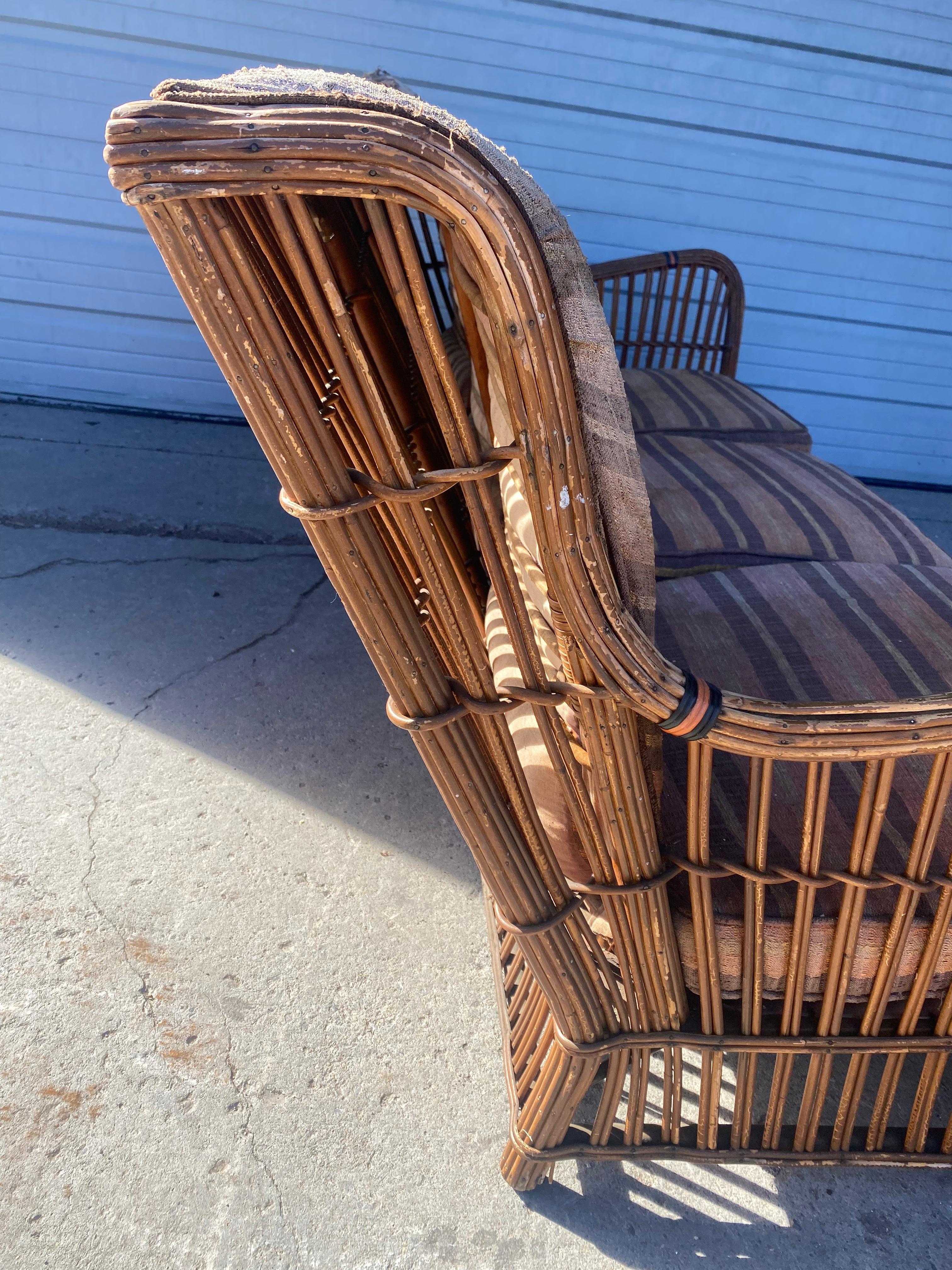 Art Deco Split Reed / Stick Wicker 4 Piece Seating, and Table, Unusual Design 14