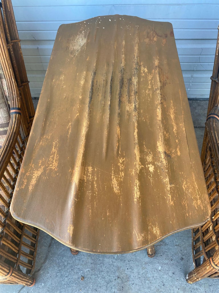 Art Deco Split Reed / Stick Wicker 4 Piece Seating, and Table, Unusual ...