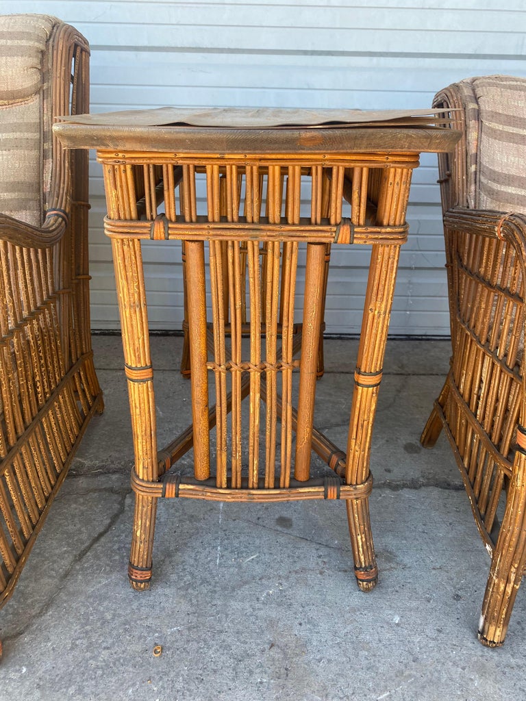 Art Deco Split Reed / Stick Wicker 4 Piece Seating, and Table, Unusual ...