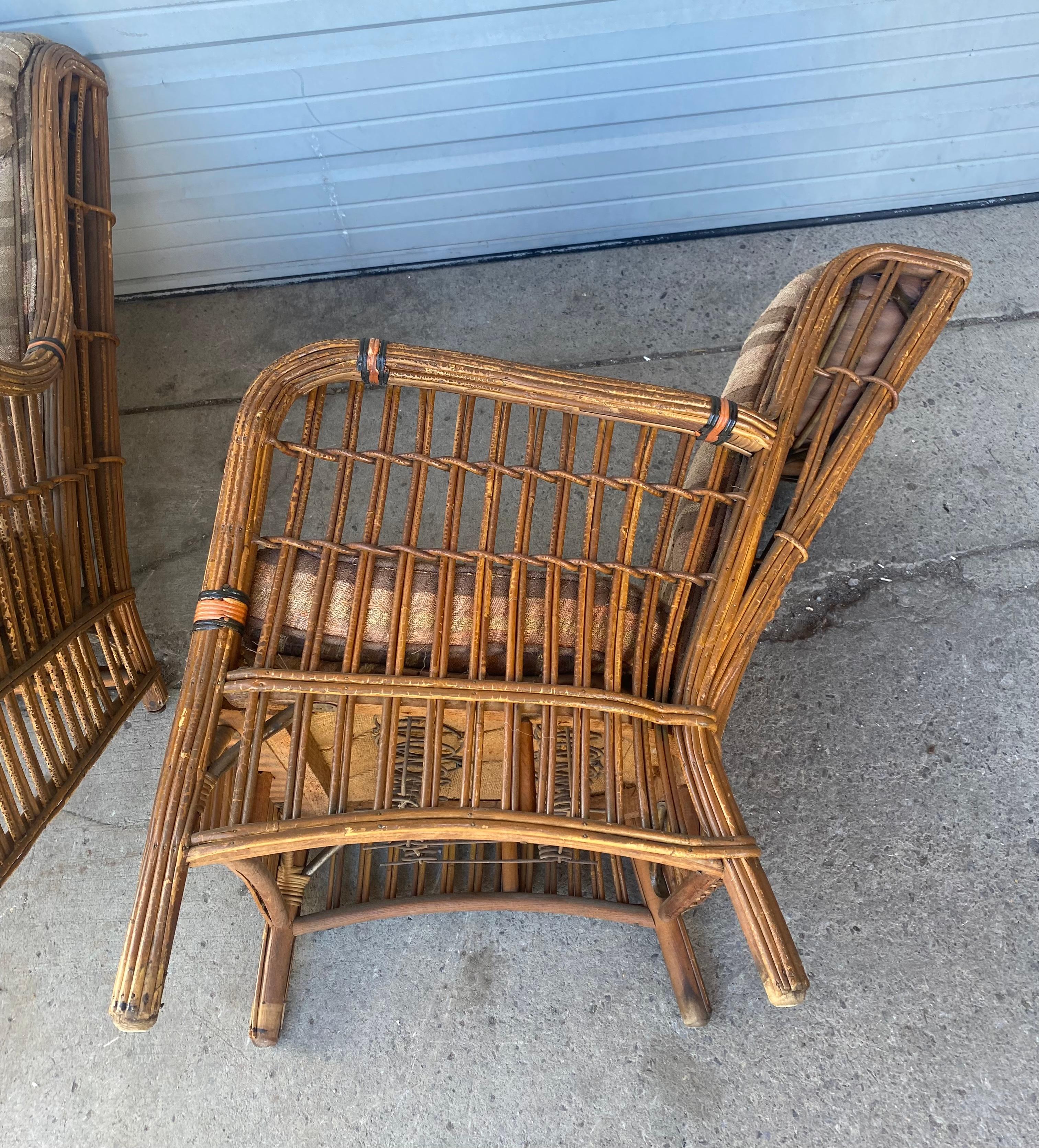 Art Deco Split Reed / Stick Wicker 4 Piece Seating, and Table, Unusual Design 3