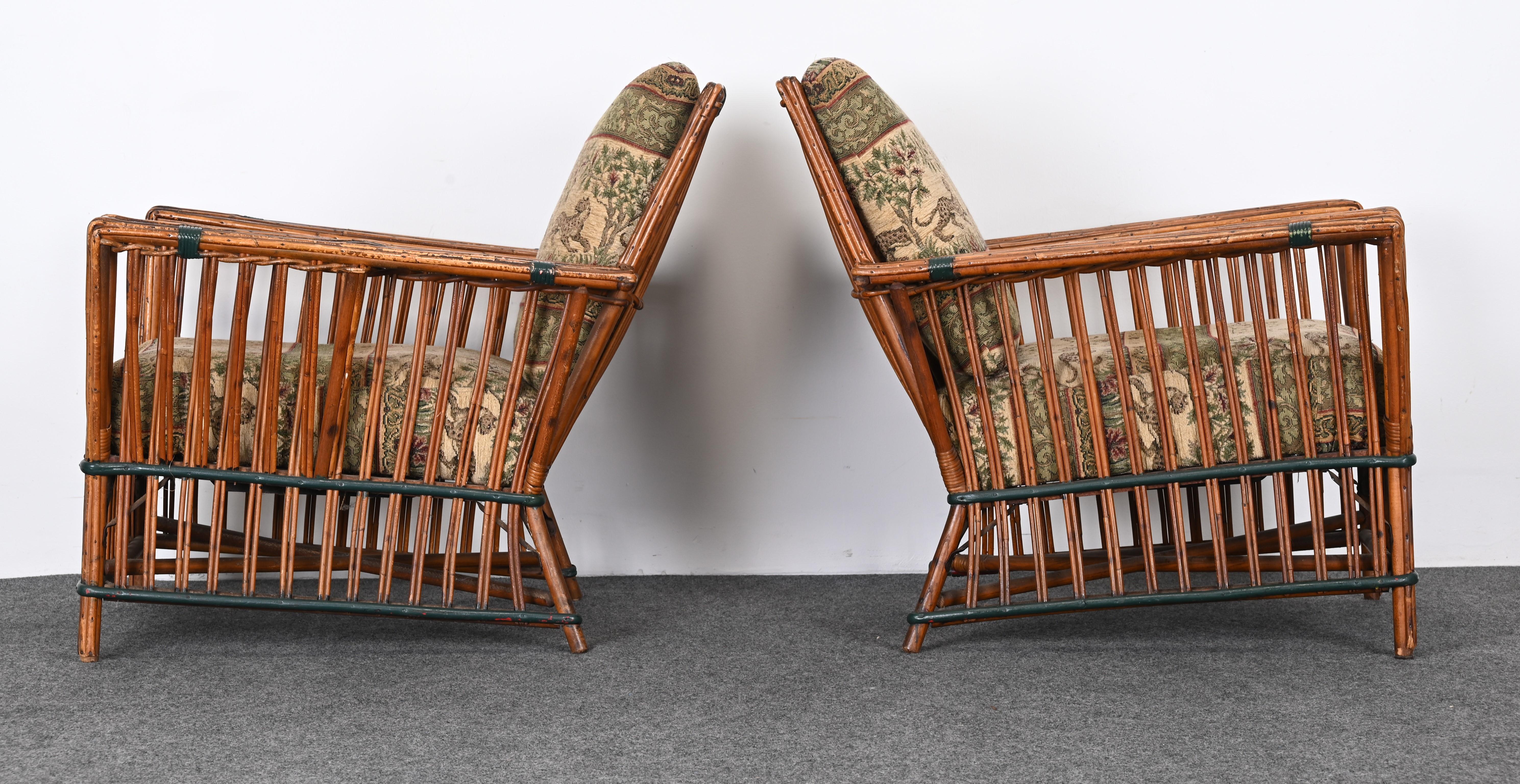 Art Deco geteilter Ypsilanti Stick Schilf Korbweide oder Sofa mit Paar Sessel, ca. 1930er Jahre 6