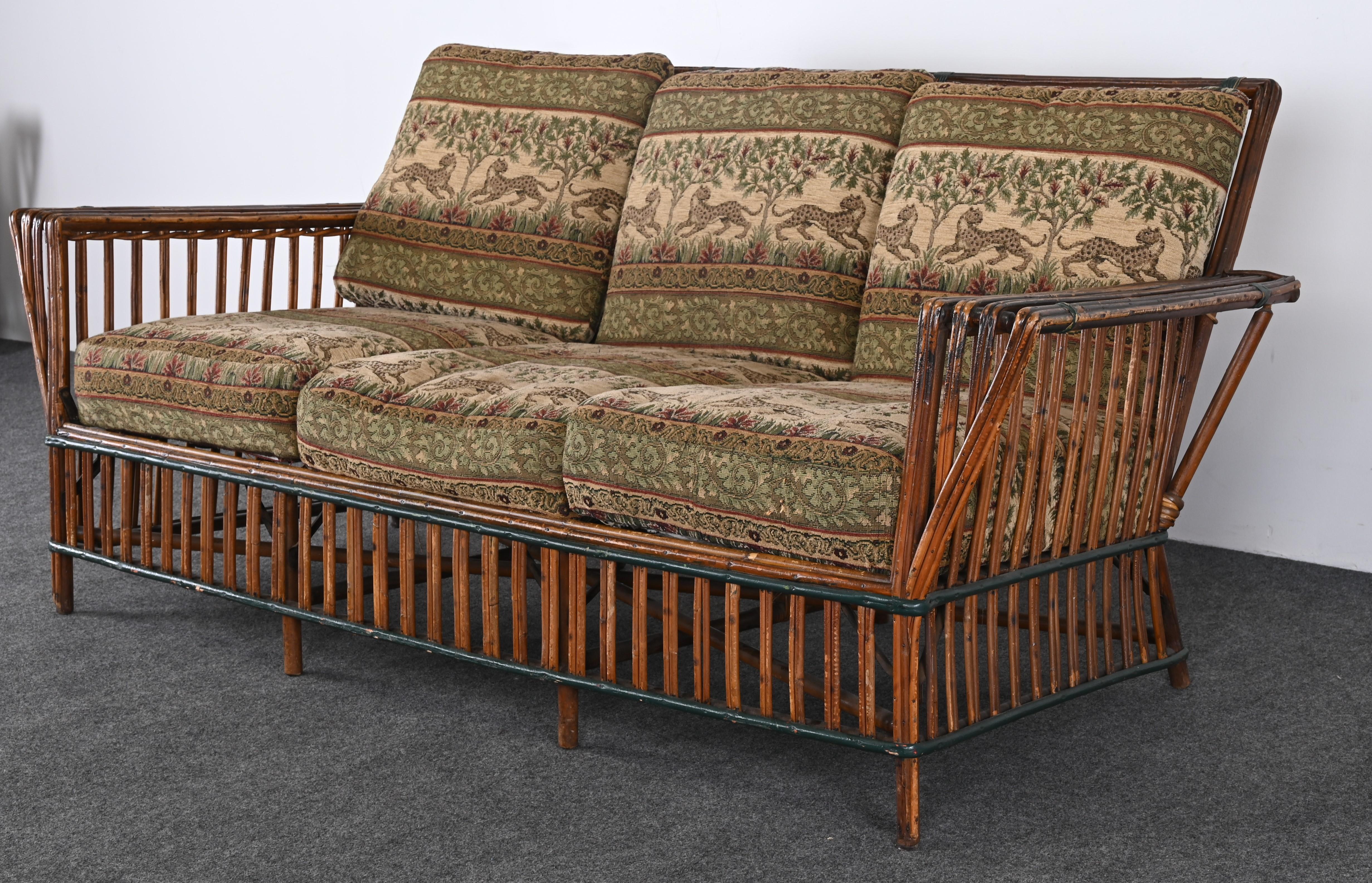 Art Deco Split Ypsilanti Stick Reed Wicker or Sofa with Pair Arm Chairs c. 1930s For Sale 12