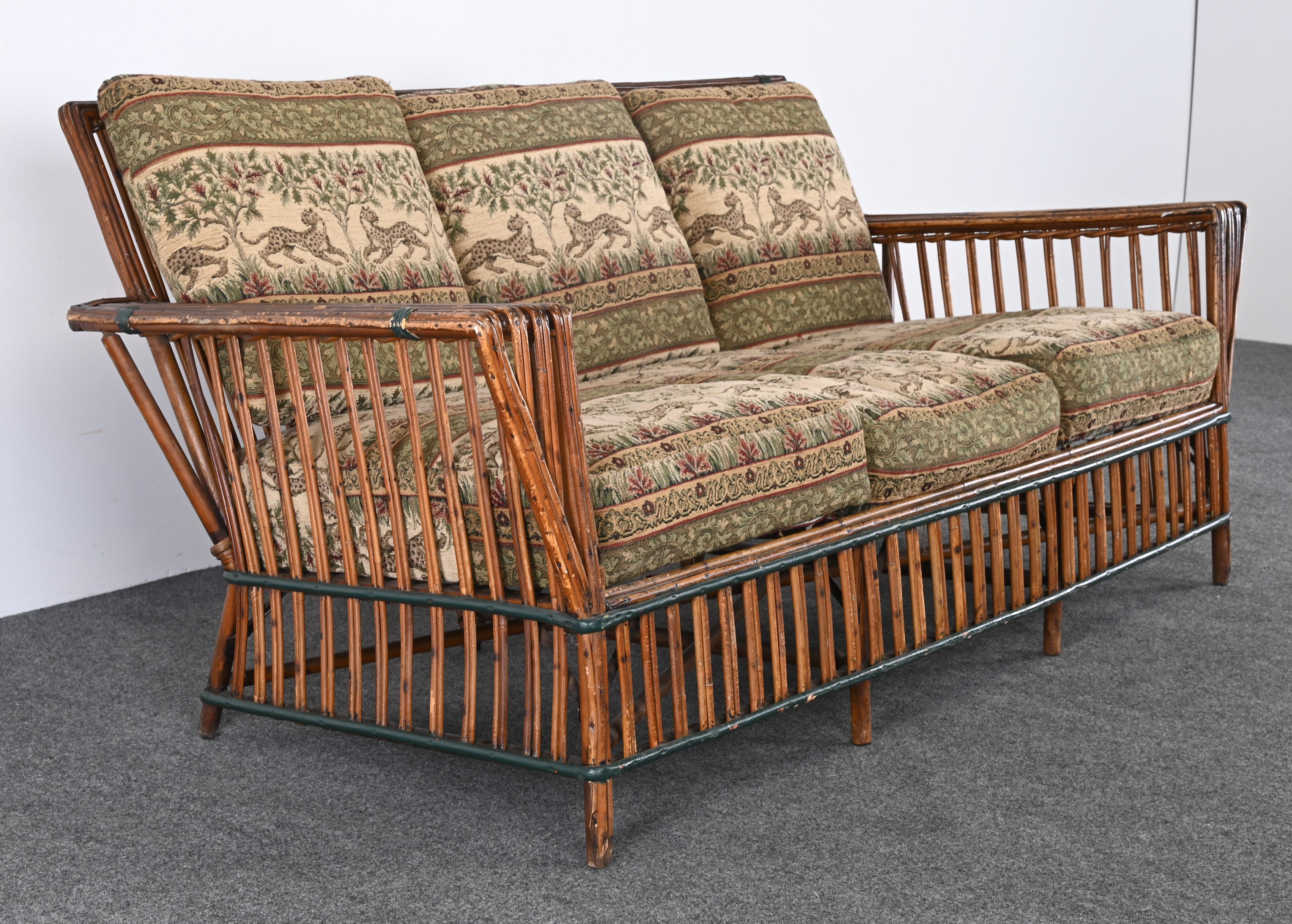 Art Deco Split Ypsilanti Stick Reed Wicker or Sofa with Pair Arm Chairs c. 1930s For Sale 13