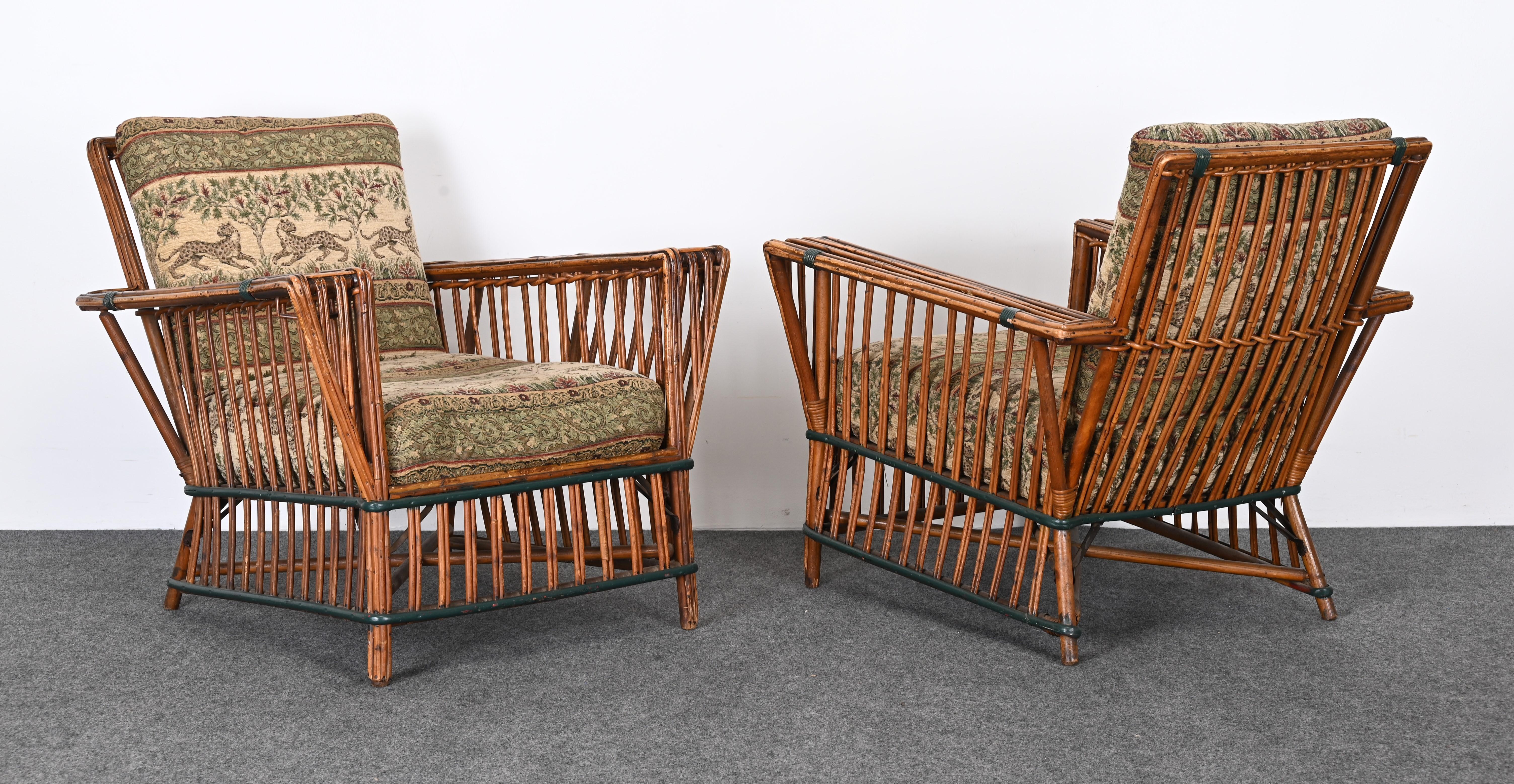Mid-20th Century Art Deco Split Ypsilanti Stick Reed Wicker or Sofa with Pair Arm Chairs c. 1930s For Sale
