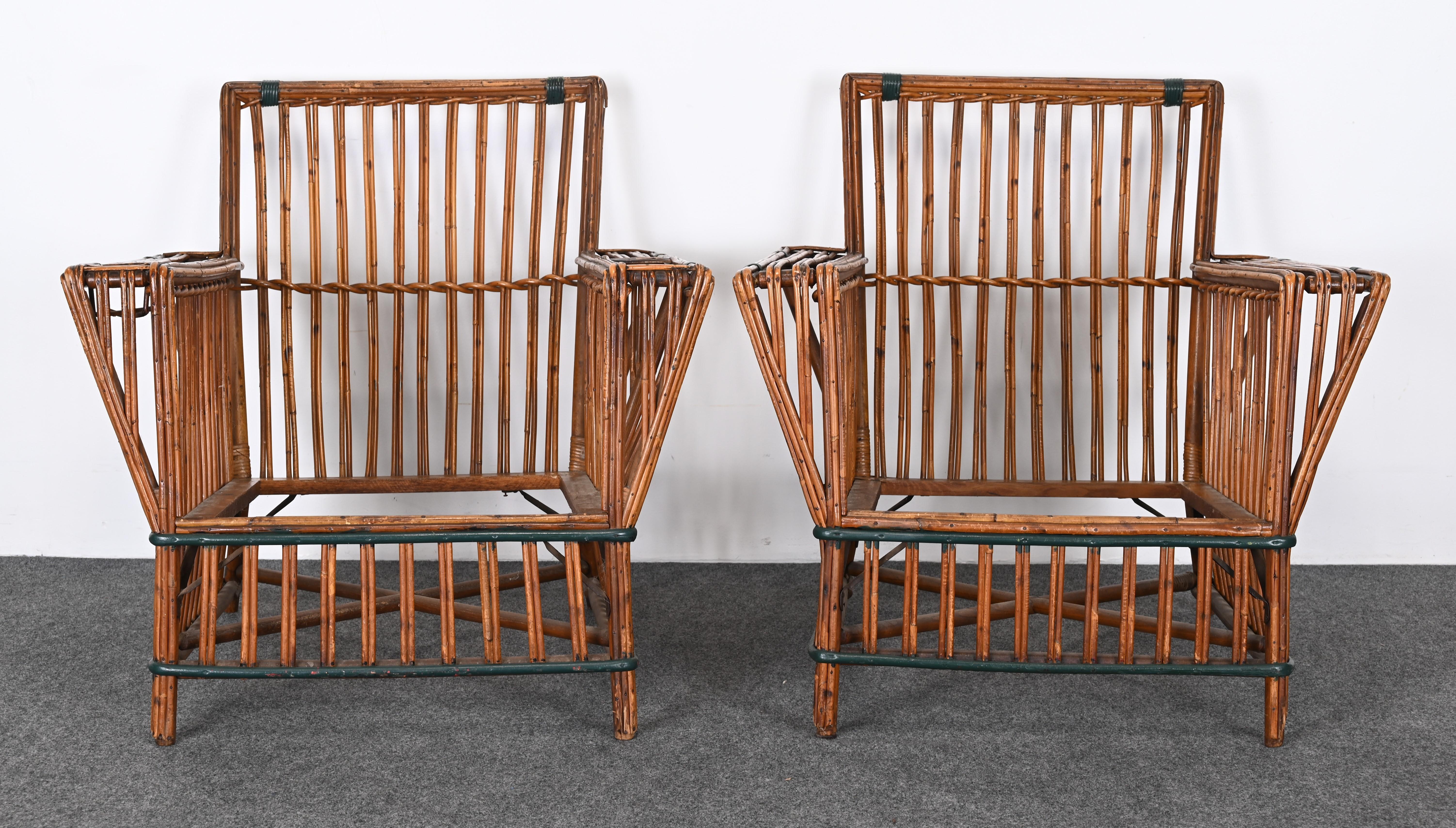 Tissu Paire de fauteuils en osier ou canapé fendu Ypsilanti Stick Reed Art Déco des années 1930