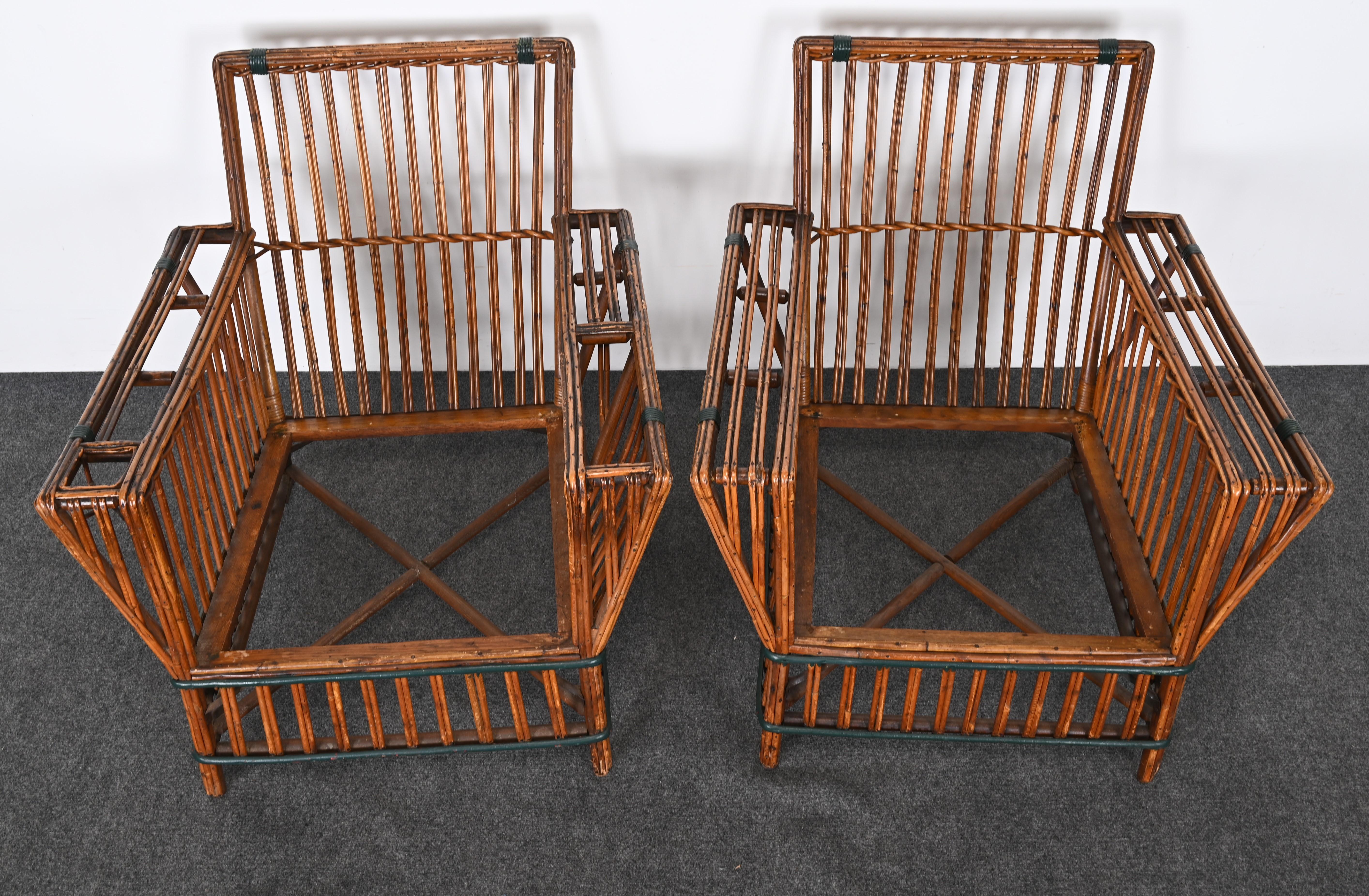 Paire de fauteuils en osier ou canapé fendu Ypsilanti Stick Reed Art Déco des années 1930 1