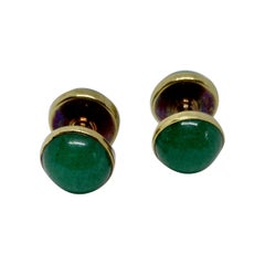 Antique Art Deco "Spool" Cufflinks in Aventurine and Yellow Gold by Sansbury & Nellis