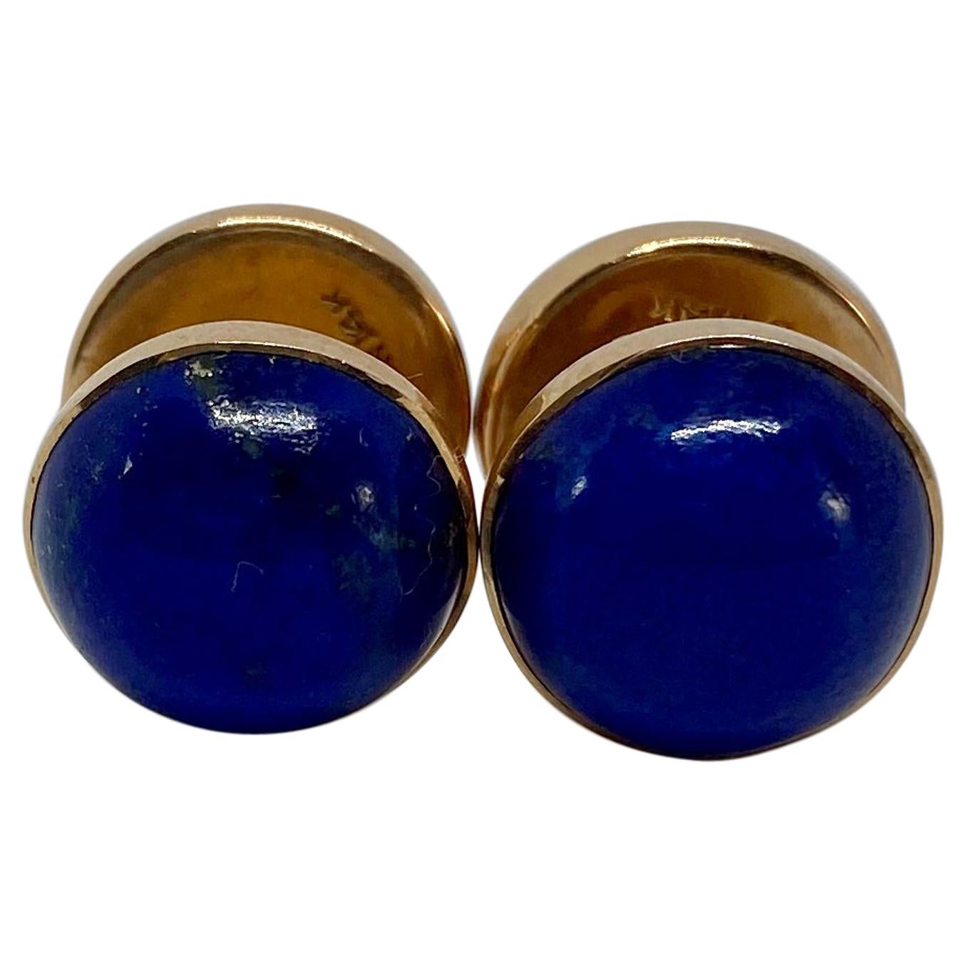 Art Deco "Spool" Cufflinks in Yellow Gold and Lapis by Sansbury & Nellis