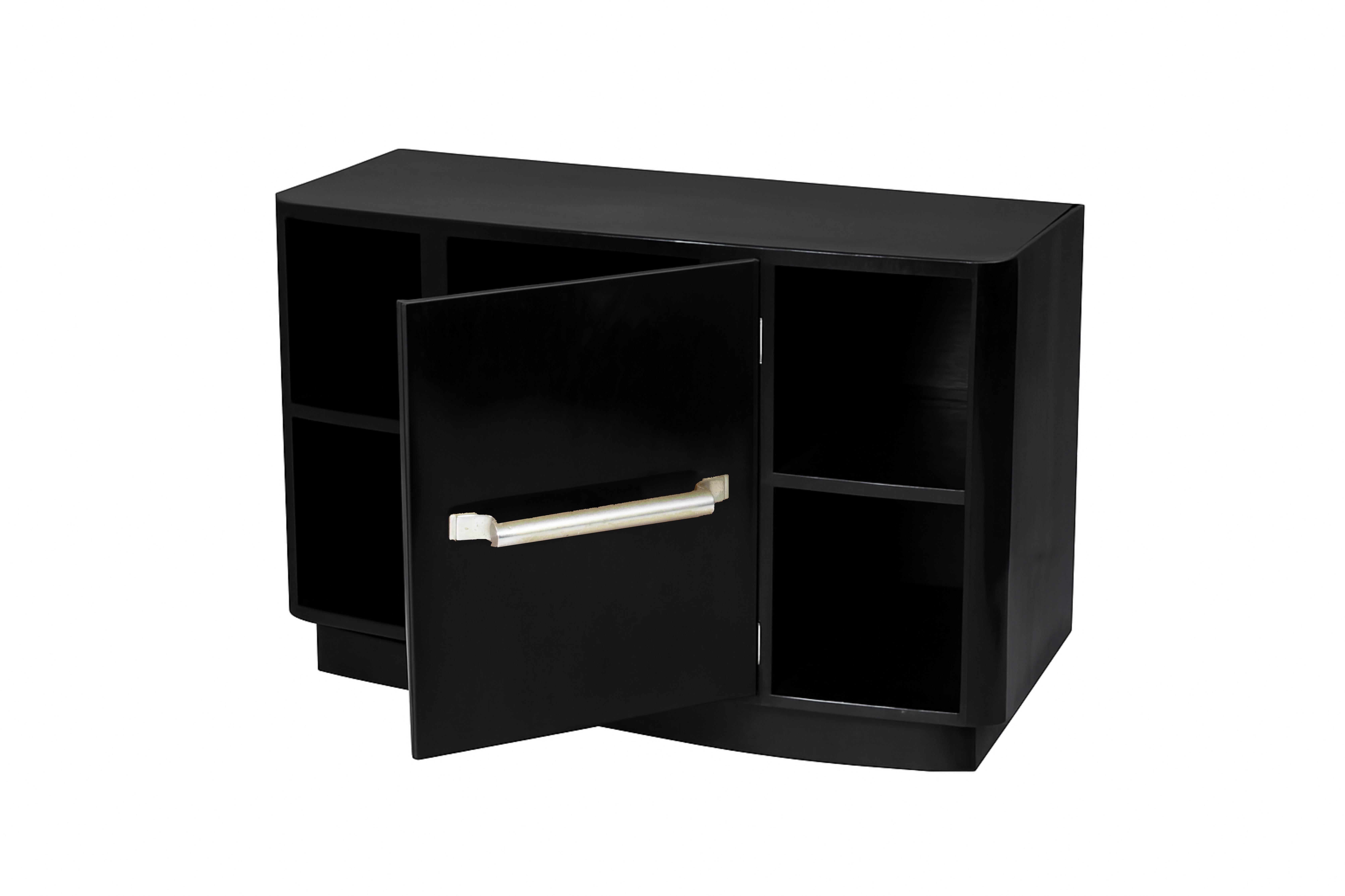 Portuguese Art Deco Spruce Wood Black Lacquer Commode, 1940s For Sale