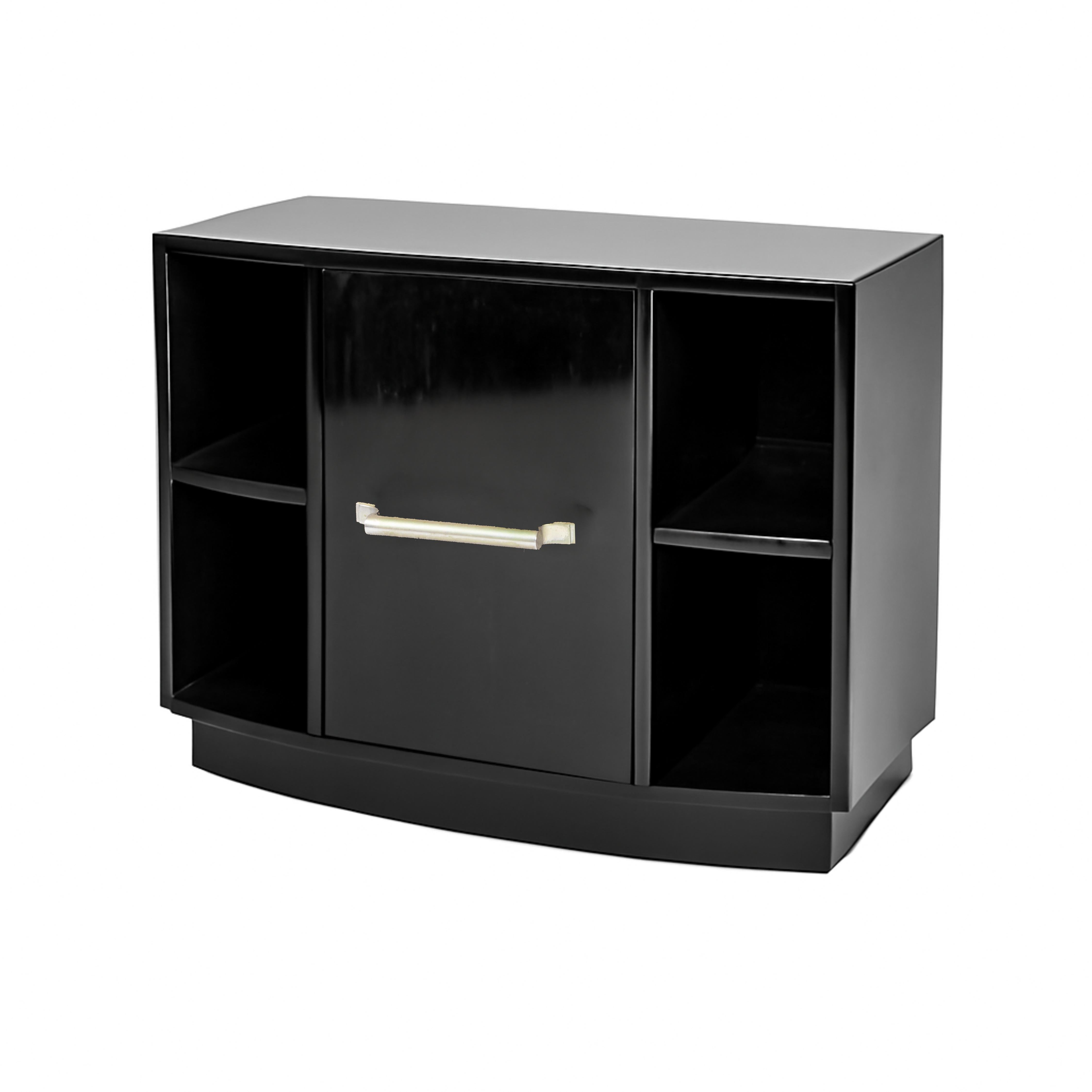 20th Century Art Deco Spruce Wood Black Lacquer Commode, 1940s For Sale