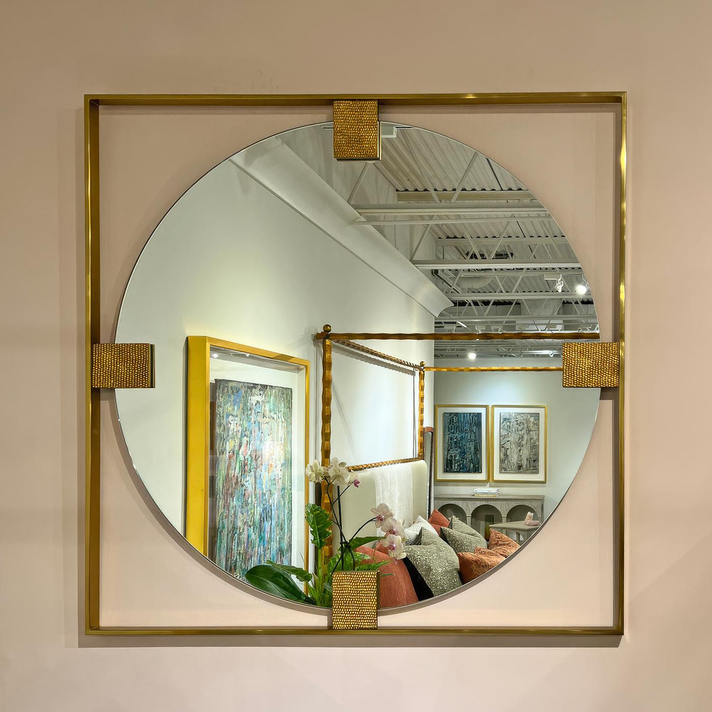 Art Déco Specchio quadrato in ottone Art Deco Mirror in vendita