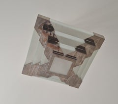 Art Deco Square Chandelier by Sofar, Hand-Crafted Bronze & Glass