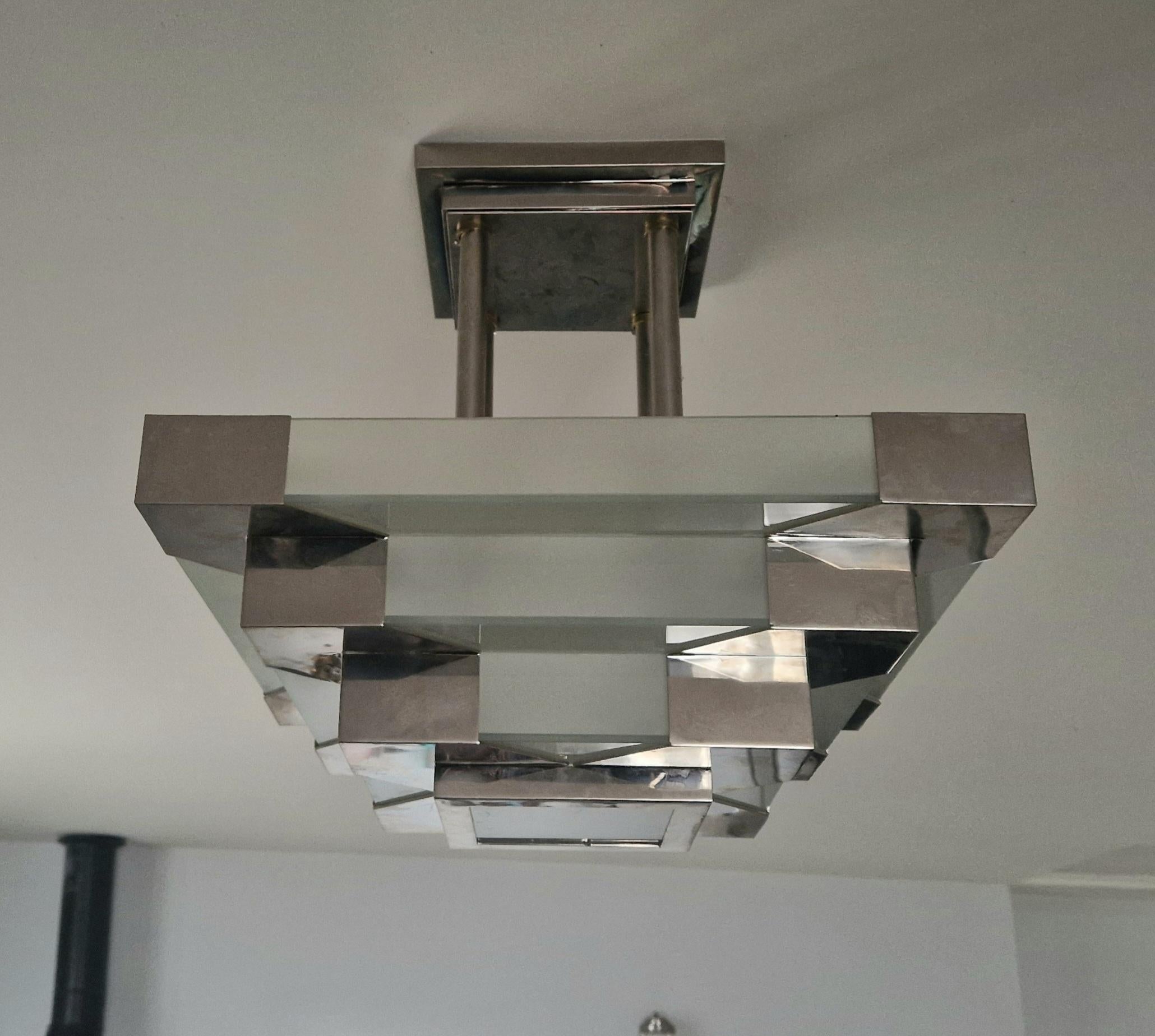 Art Deco Square Chandelier In Excellent Condition For Sale In Rebais, FR